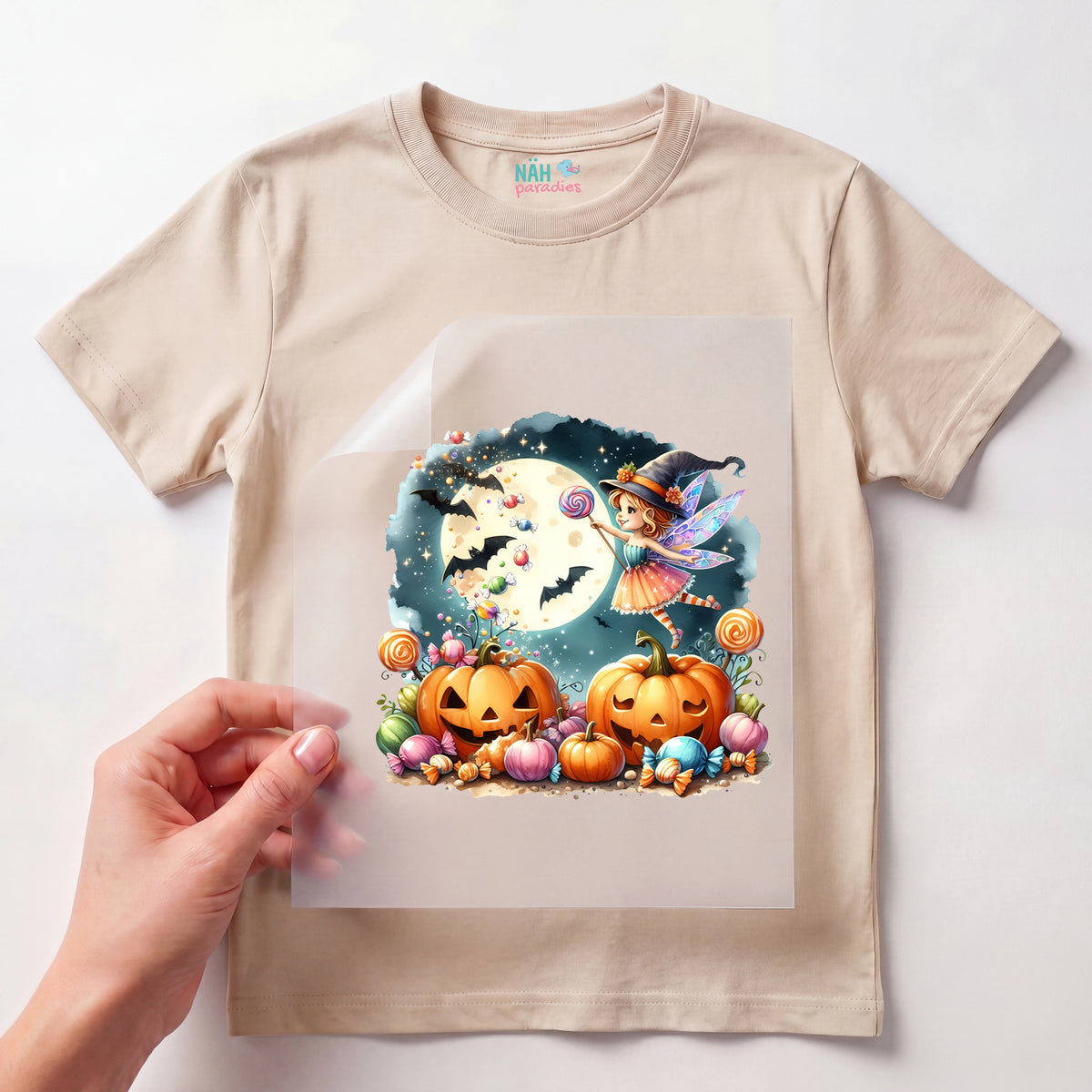 Bügelbild Halloween Süßigkeiten Fee