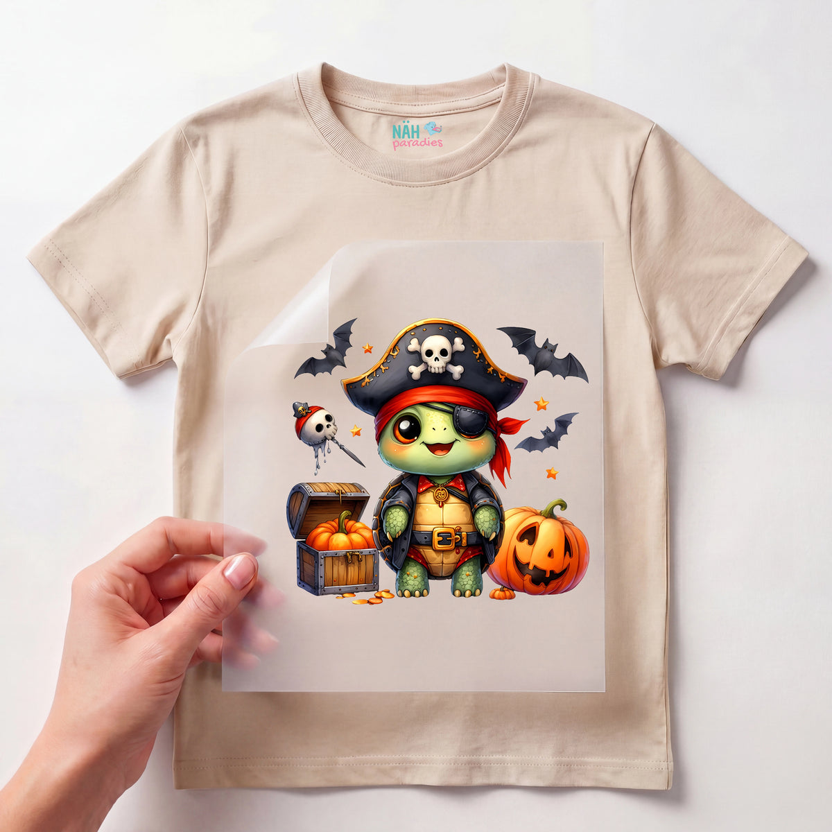 Bügelbild Halloween Piraten Schildkröte Kapti