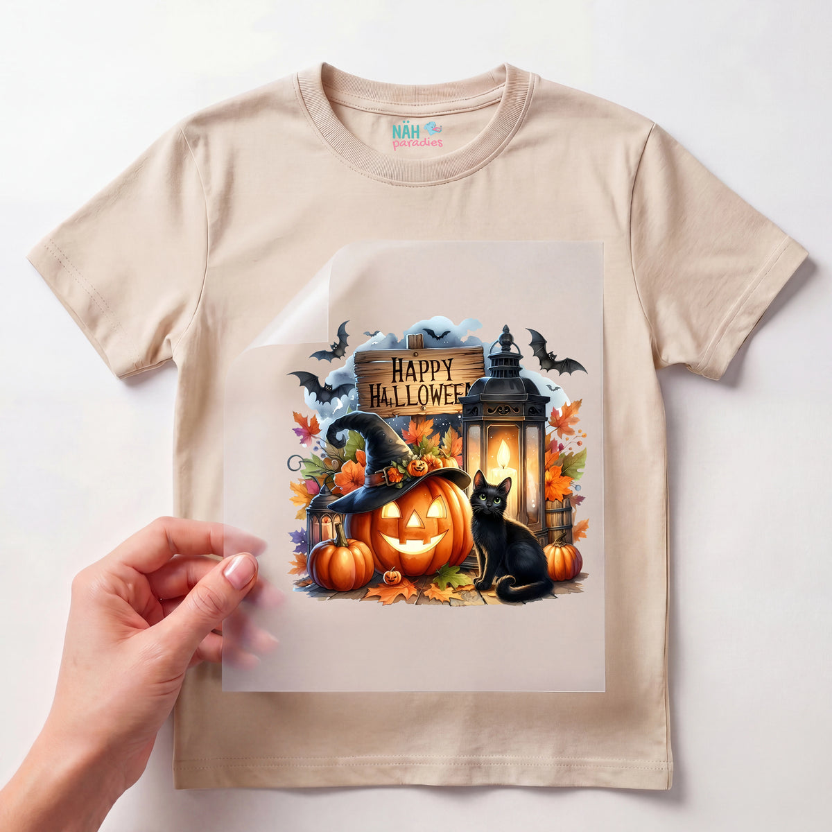 Bügelbild Laternenlicht Halloween Katze