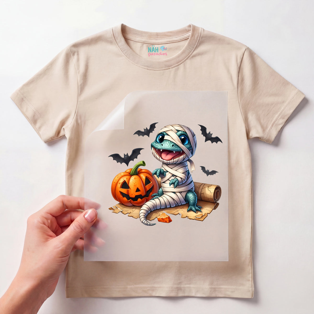 Bügelbild Halloween Dino Mumie