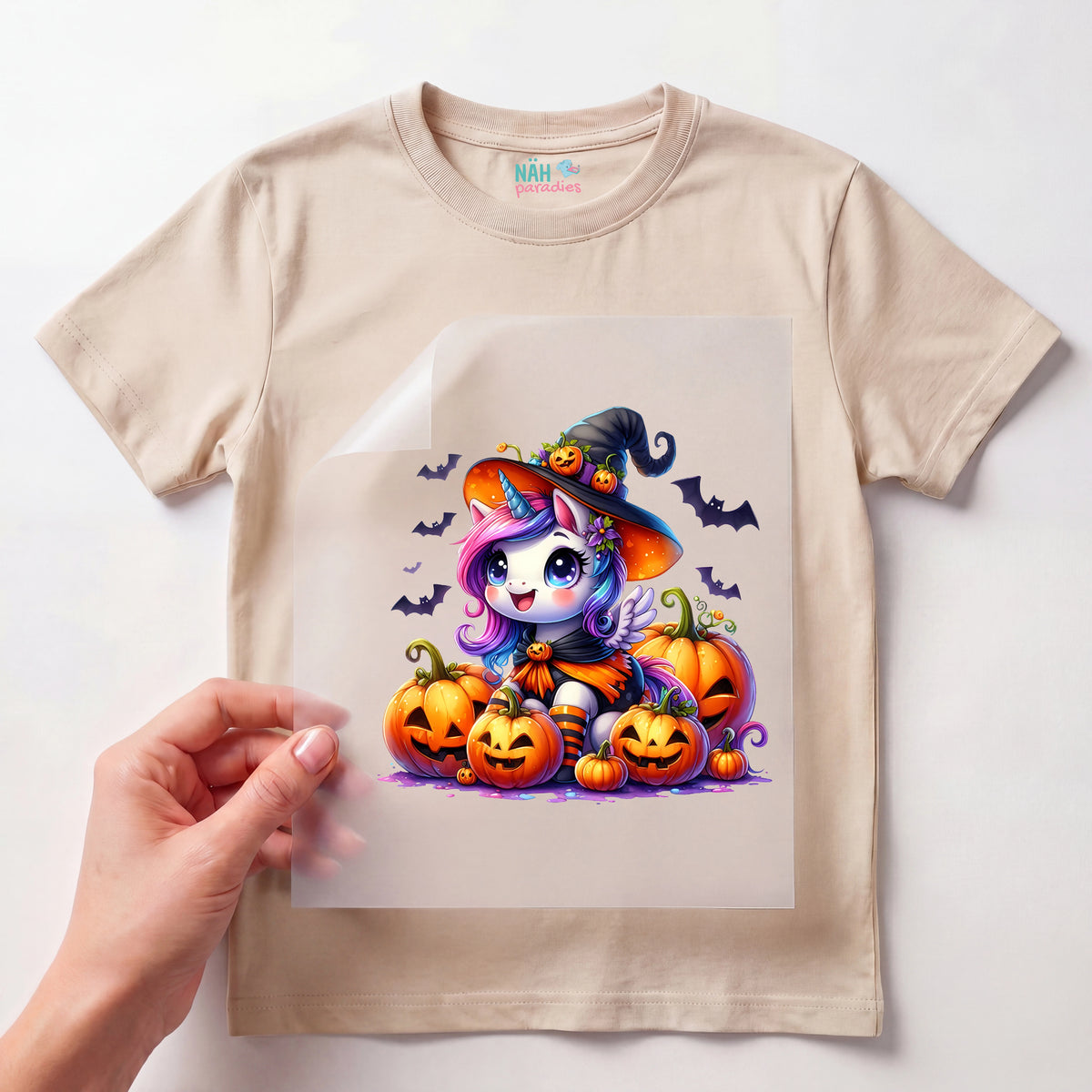 Bügelbild Halloween Einhorn Kürbi