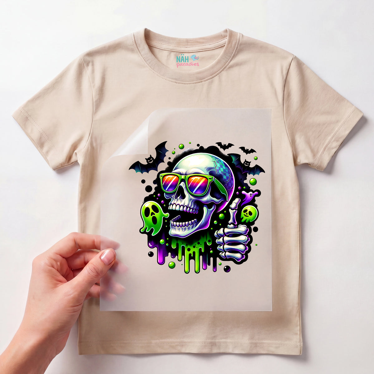 Bügelbild Schädel Neon Skull