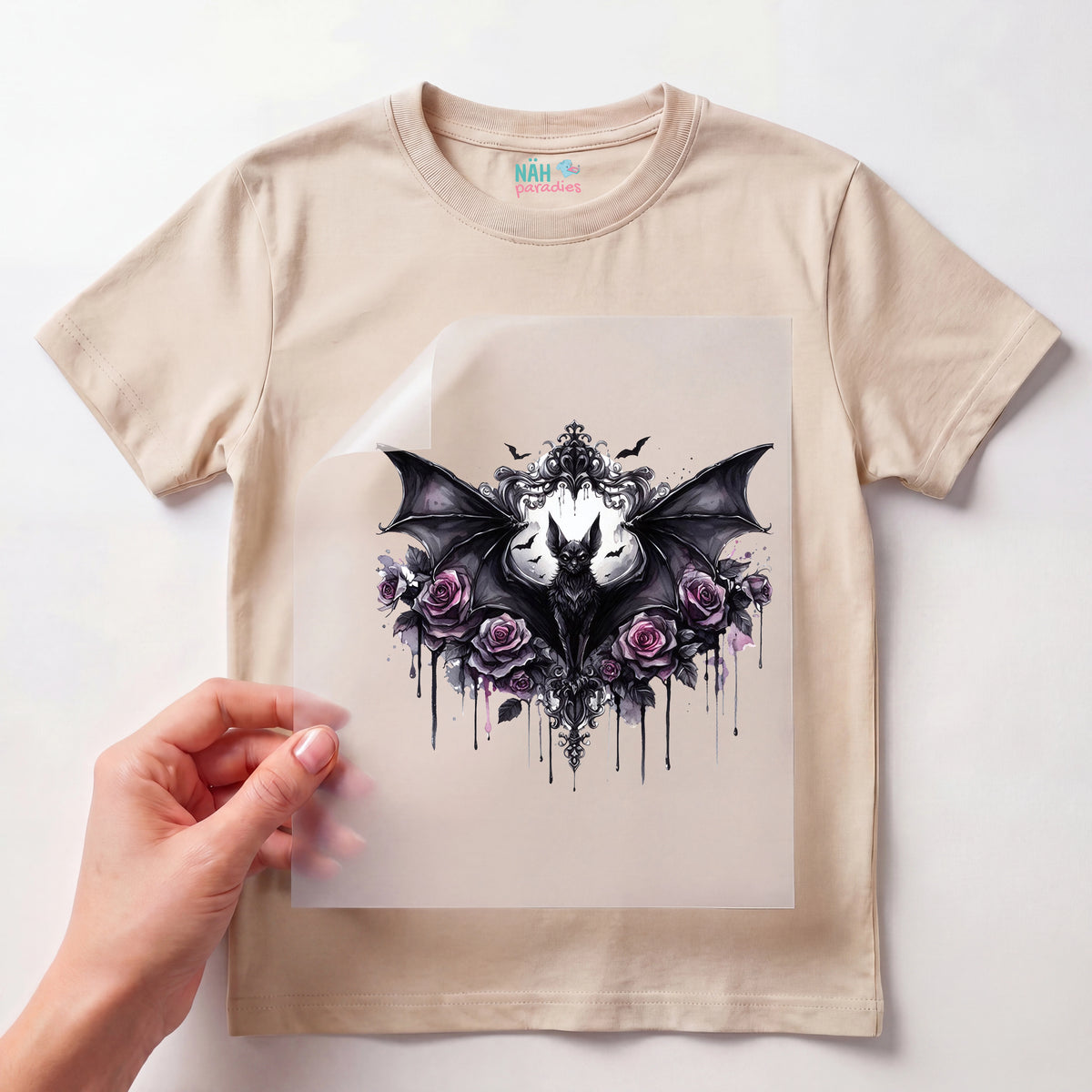 Bügelbild Fledermaus Vampirrose