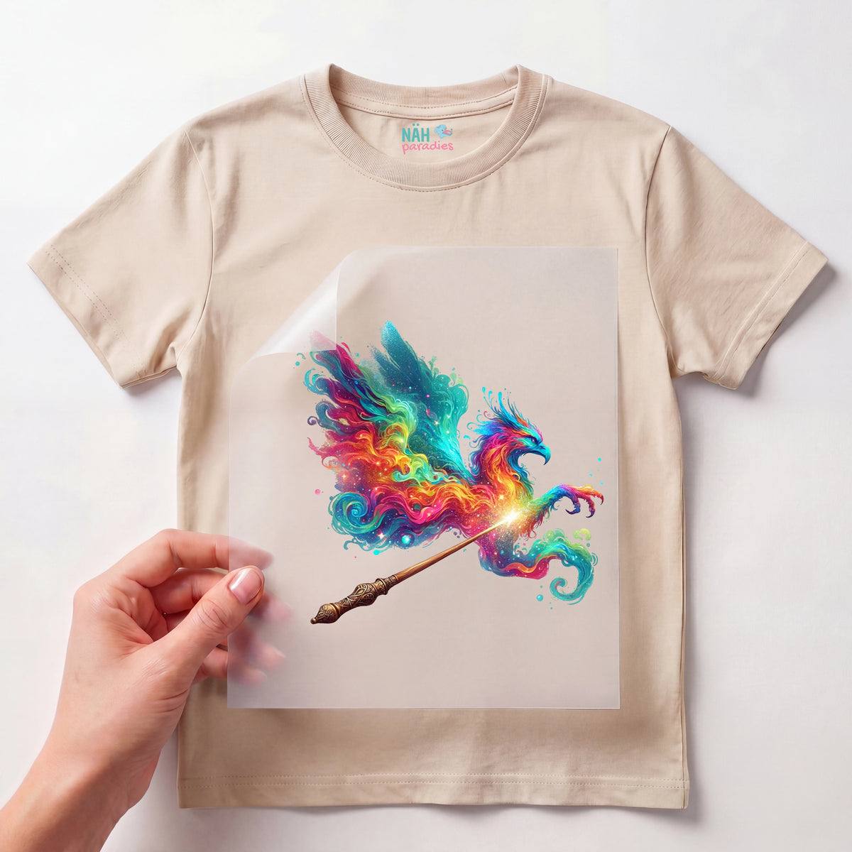 Bügelbild Rainbow Phoenix Zauberstab