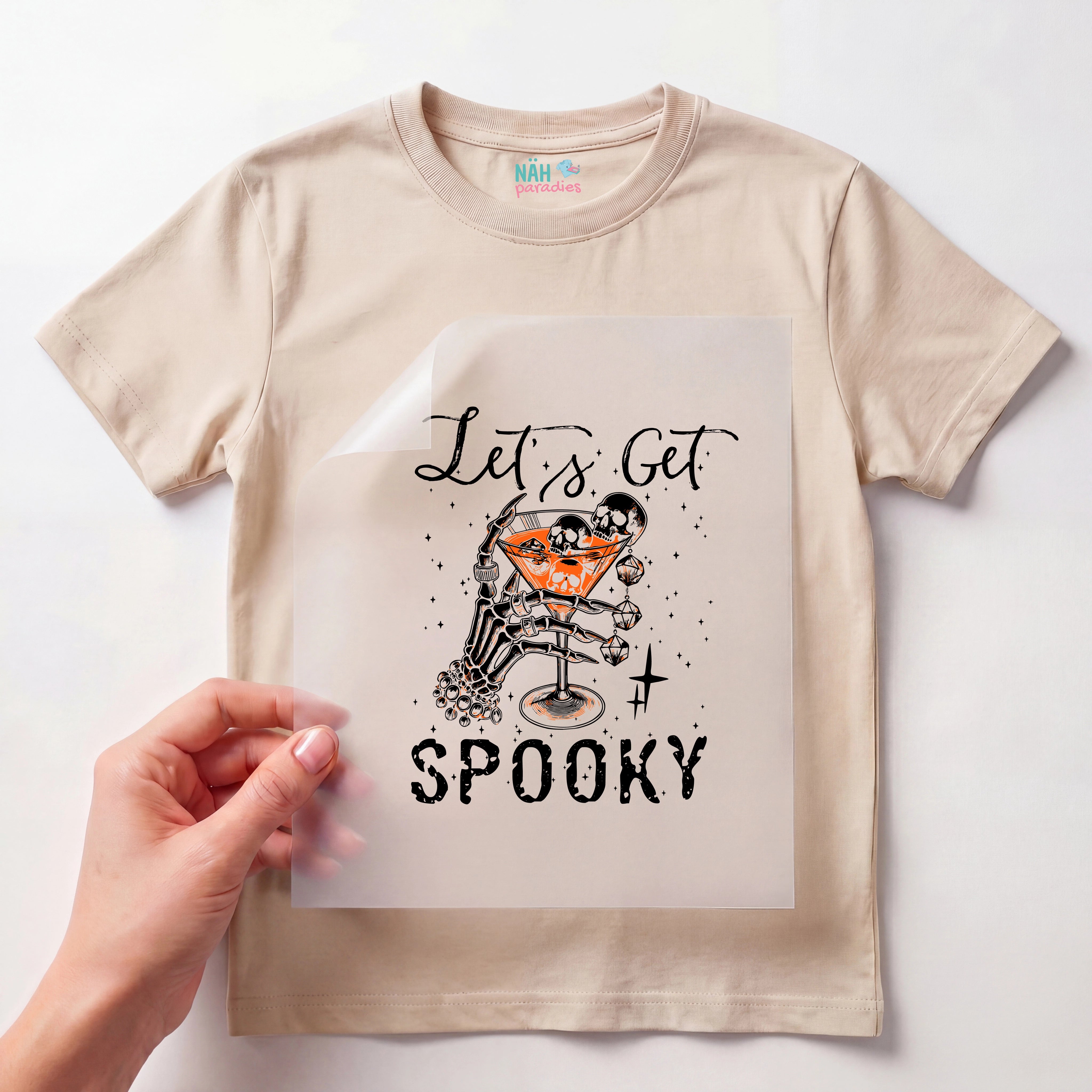 Bügelbild Let's Get Spooky Cocktail-Skelett
