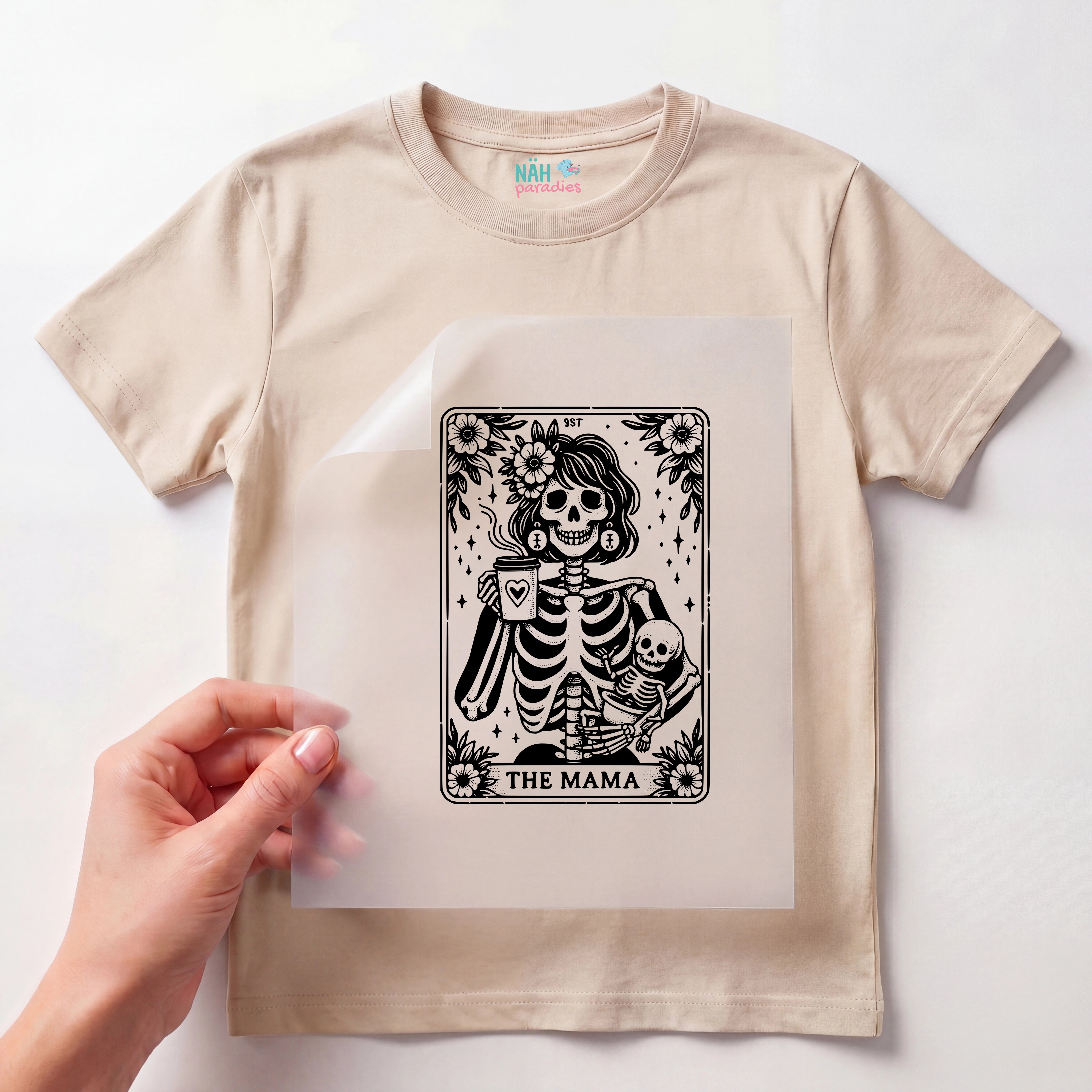 Bügelbild Mama Tarot Skelett