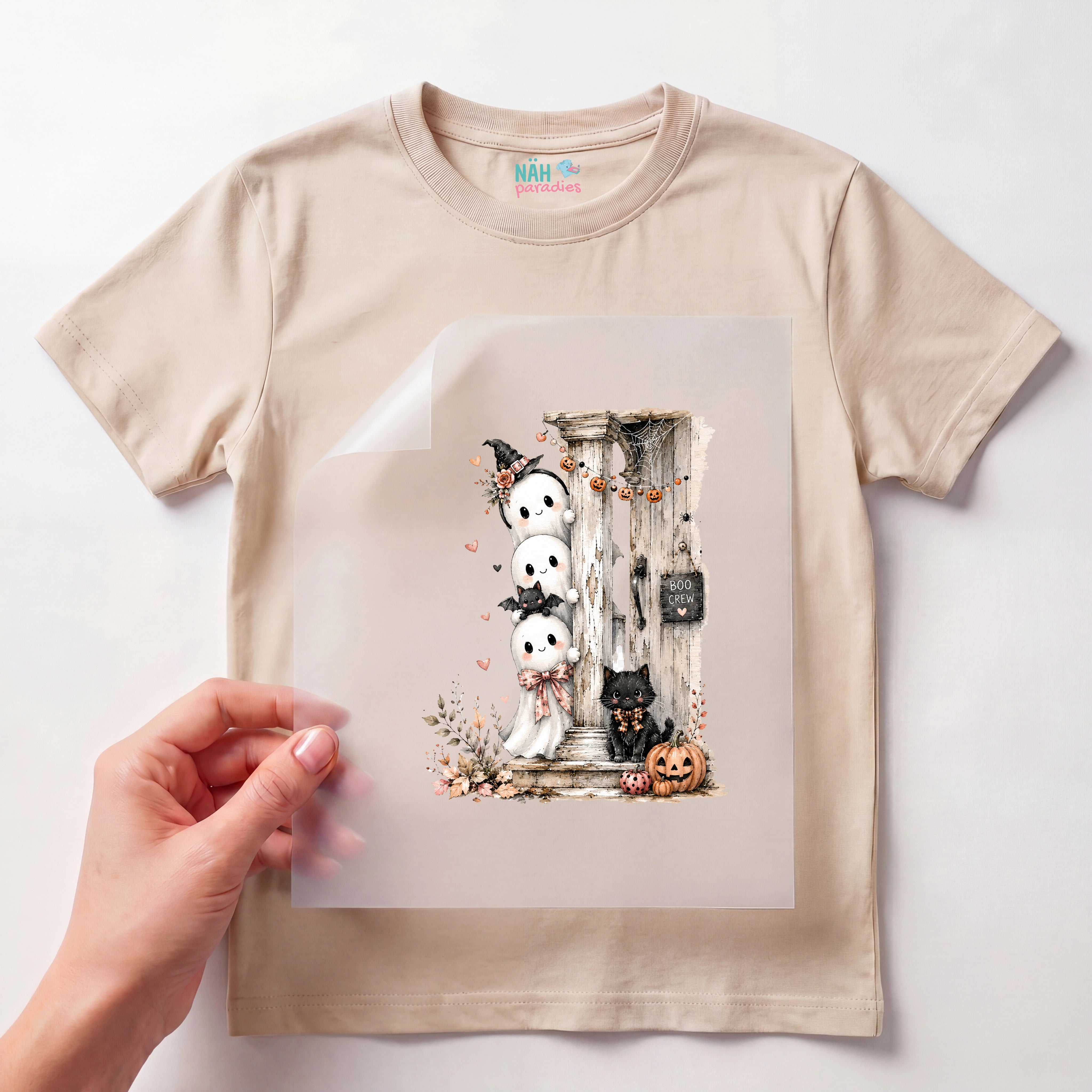 Bügelbild Geisterfamilie mit Katze