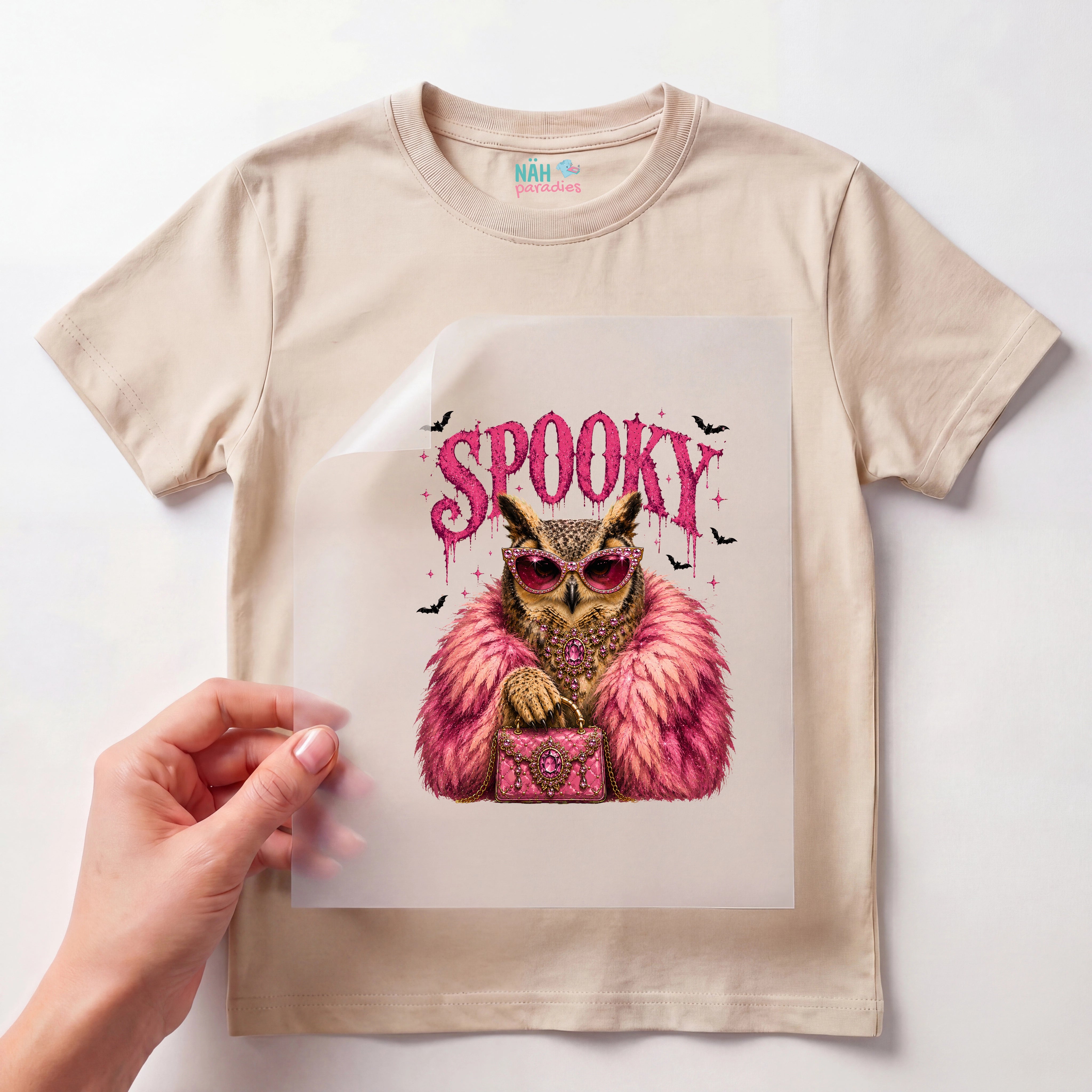 Bügelbild Spooky Eule Pink