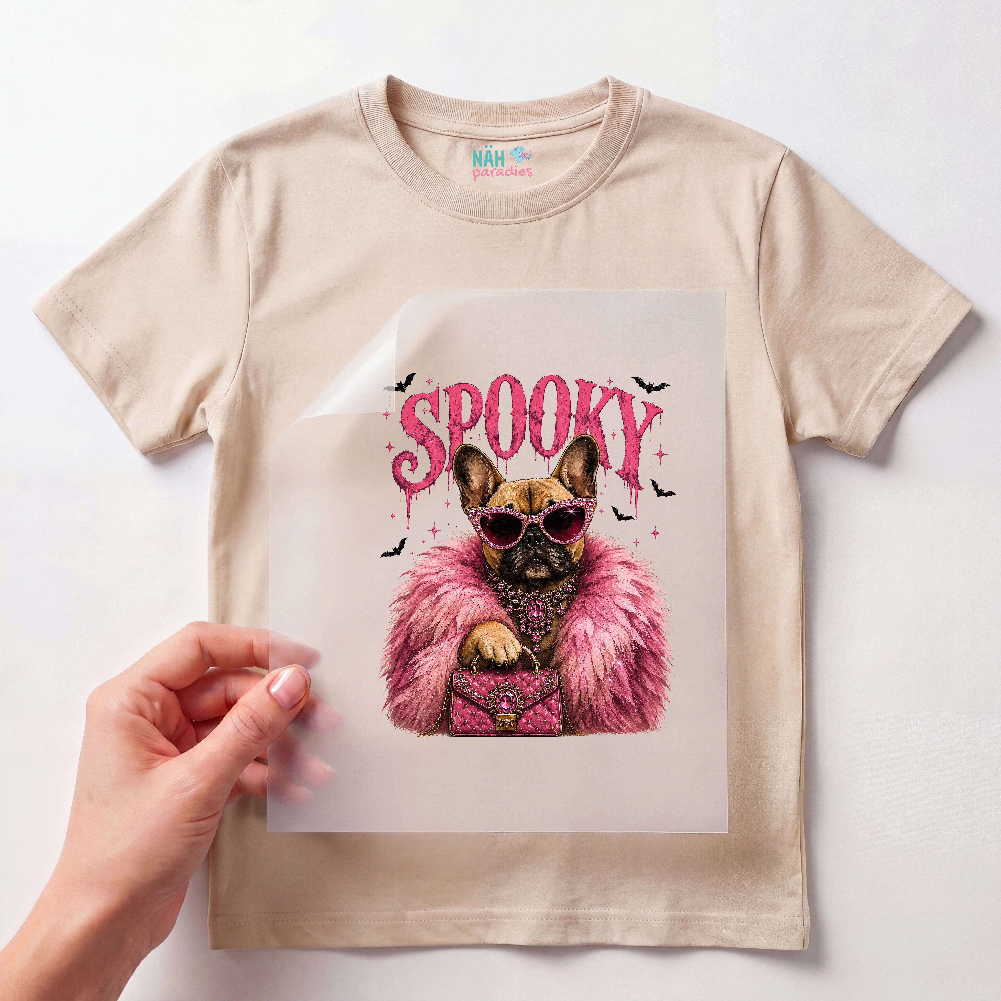 Bügelbild Spooky Französische Bulldogge Beige