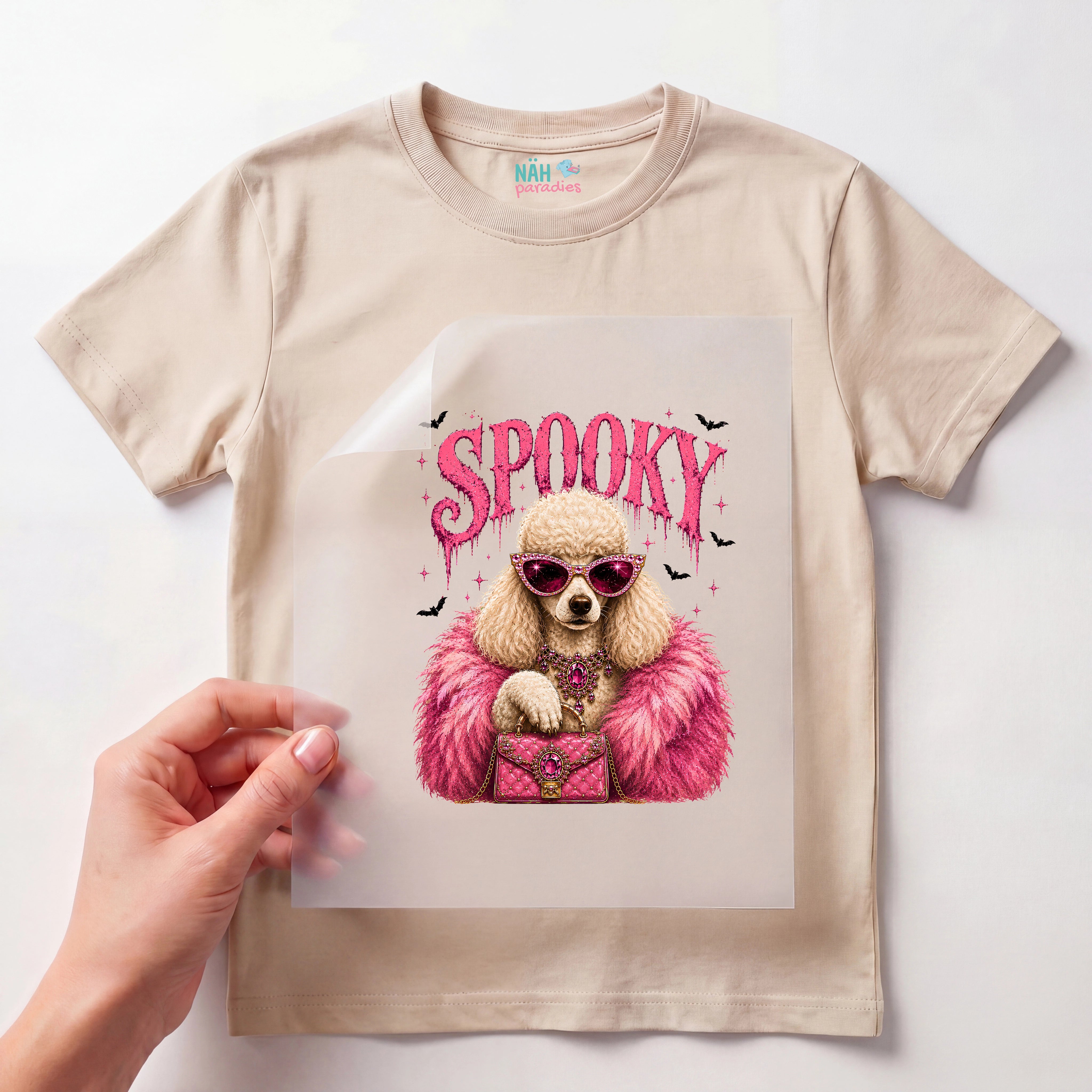 Bügelbild Spooky Pudel Pink