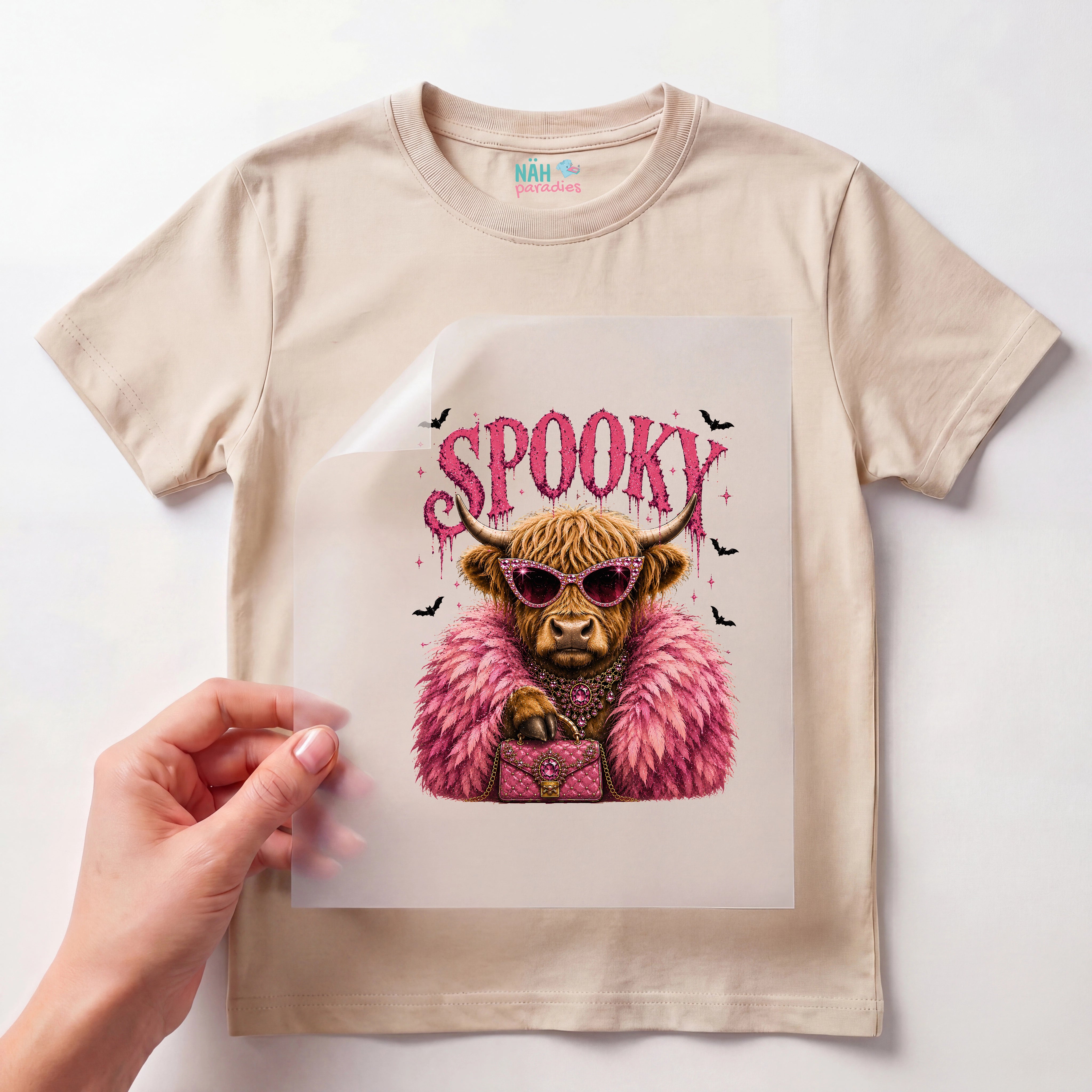 Bügelbild Spooky Hochlandrind Pink