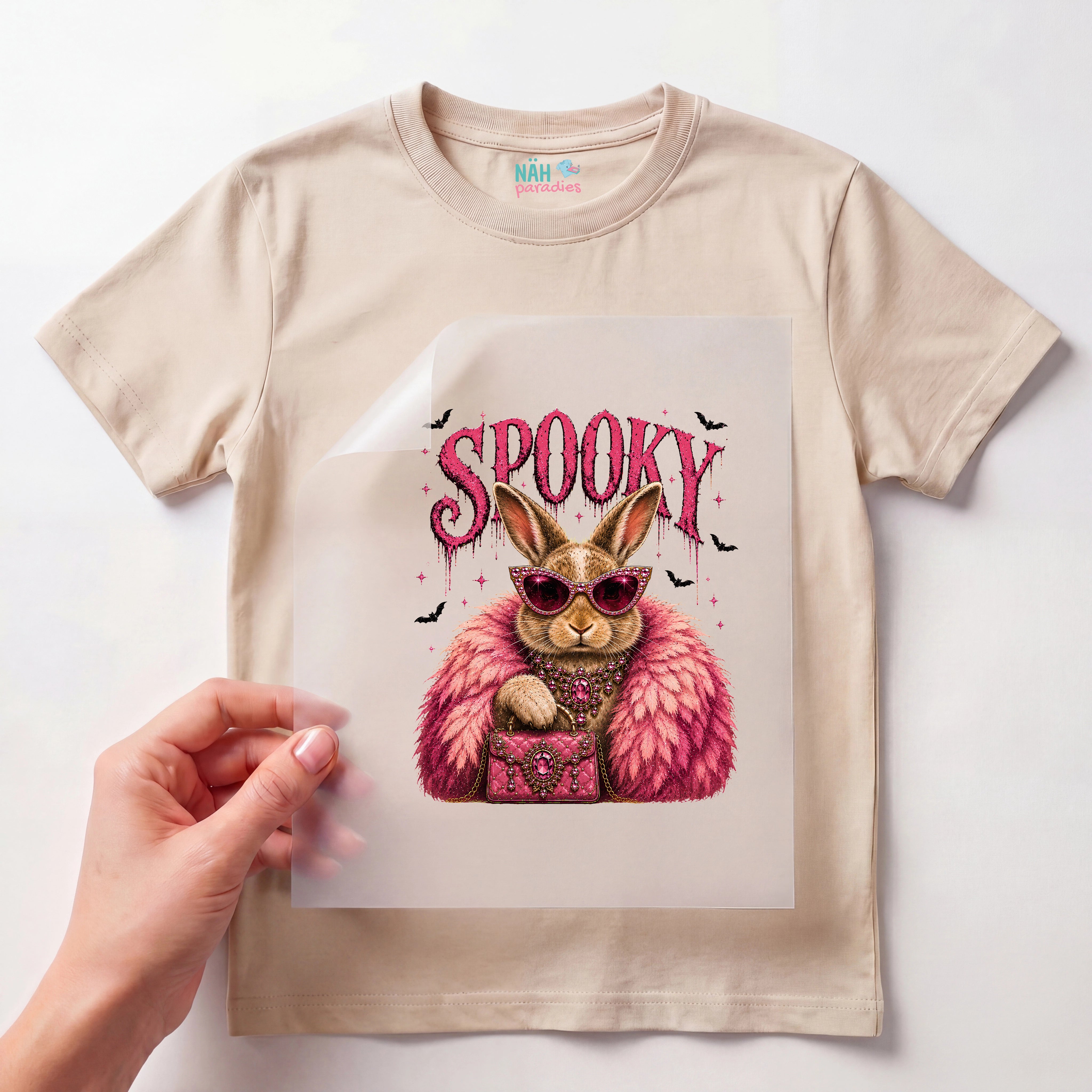 Bügelbild Spooky Hase Pink