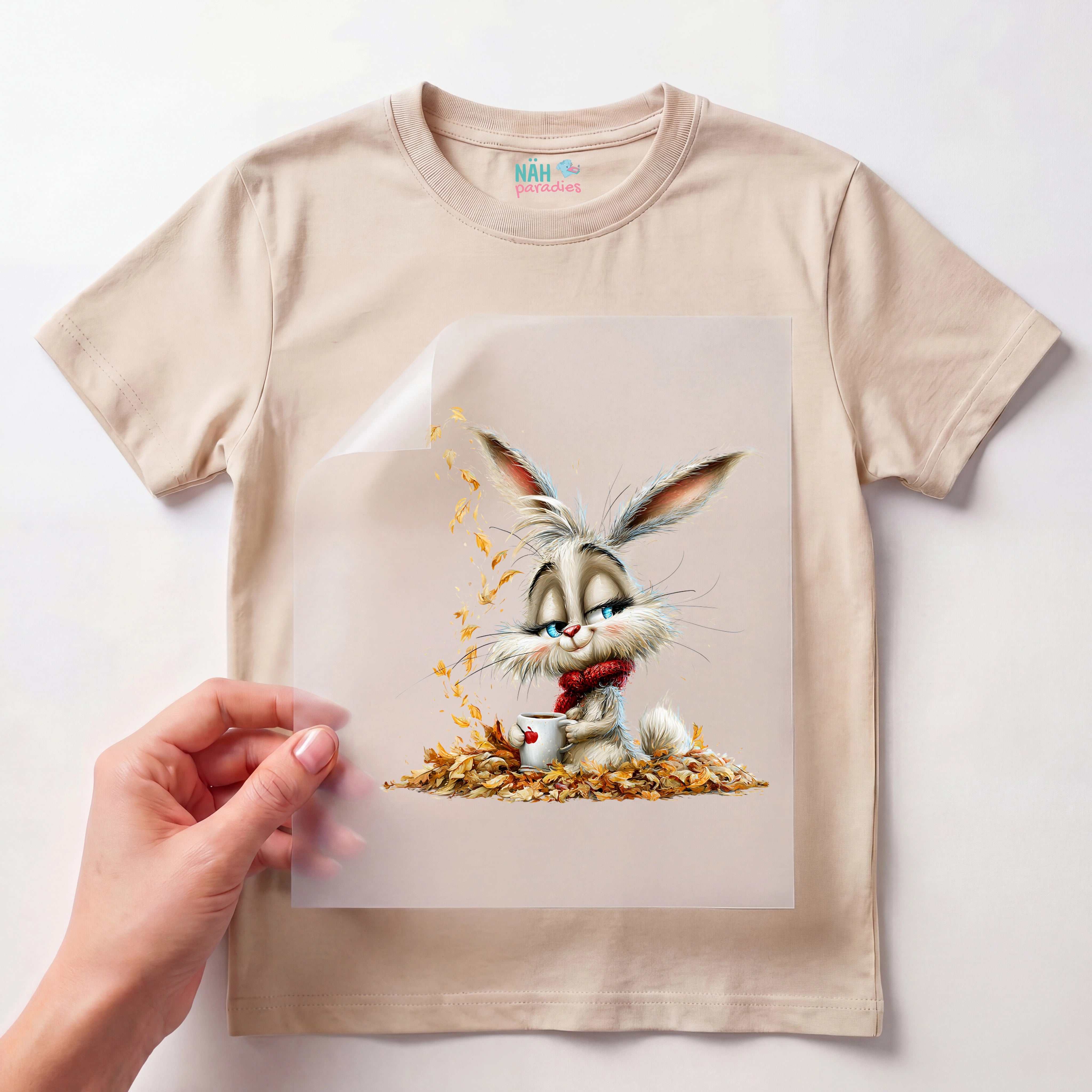 Bügelbild Hase mit Kaffee
