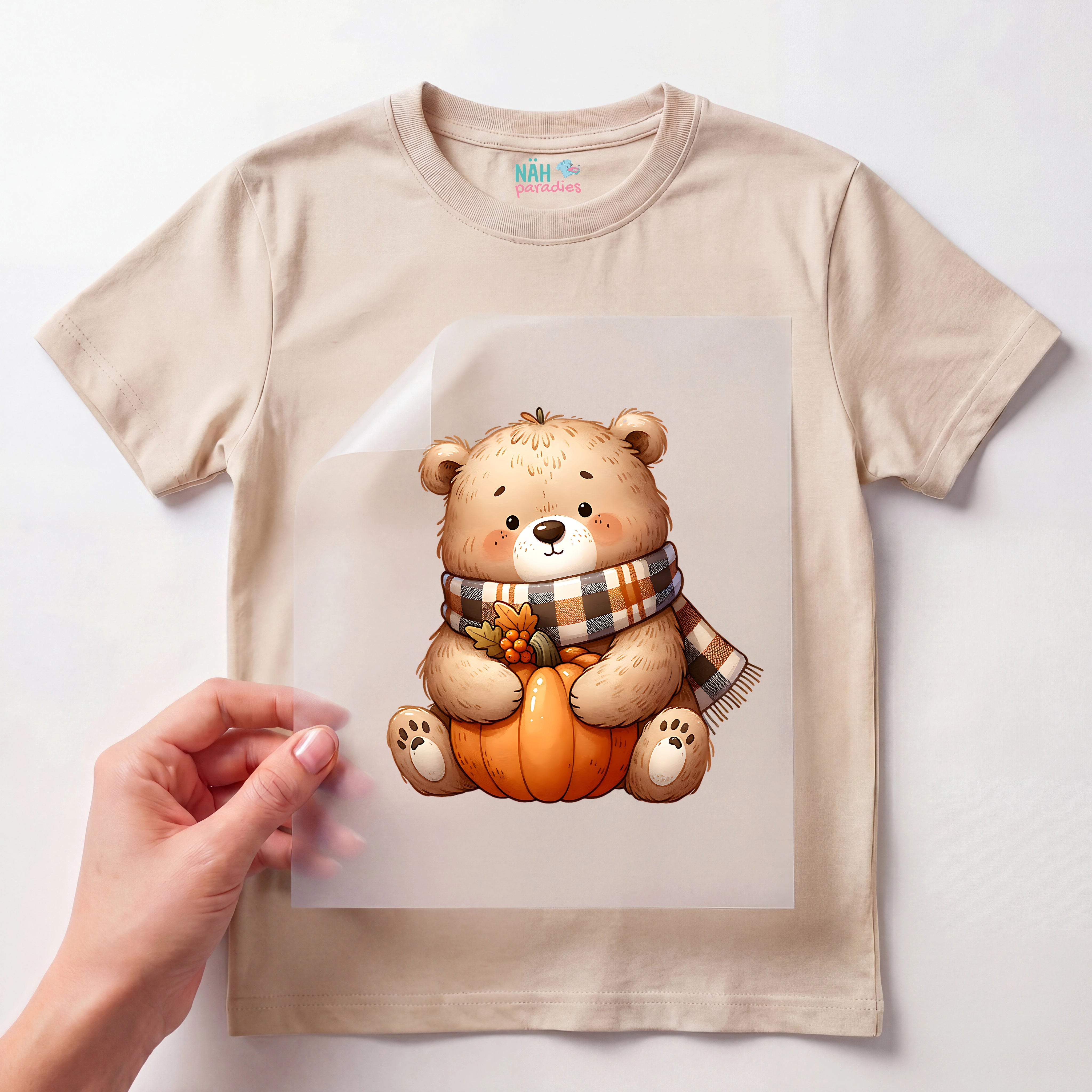 Bügelbild Bär mit Kürbis