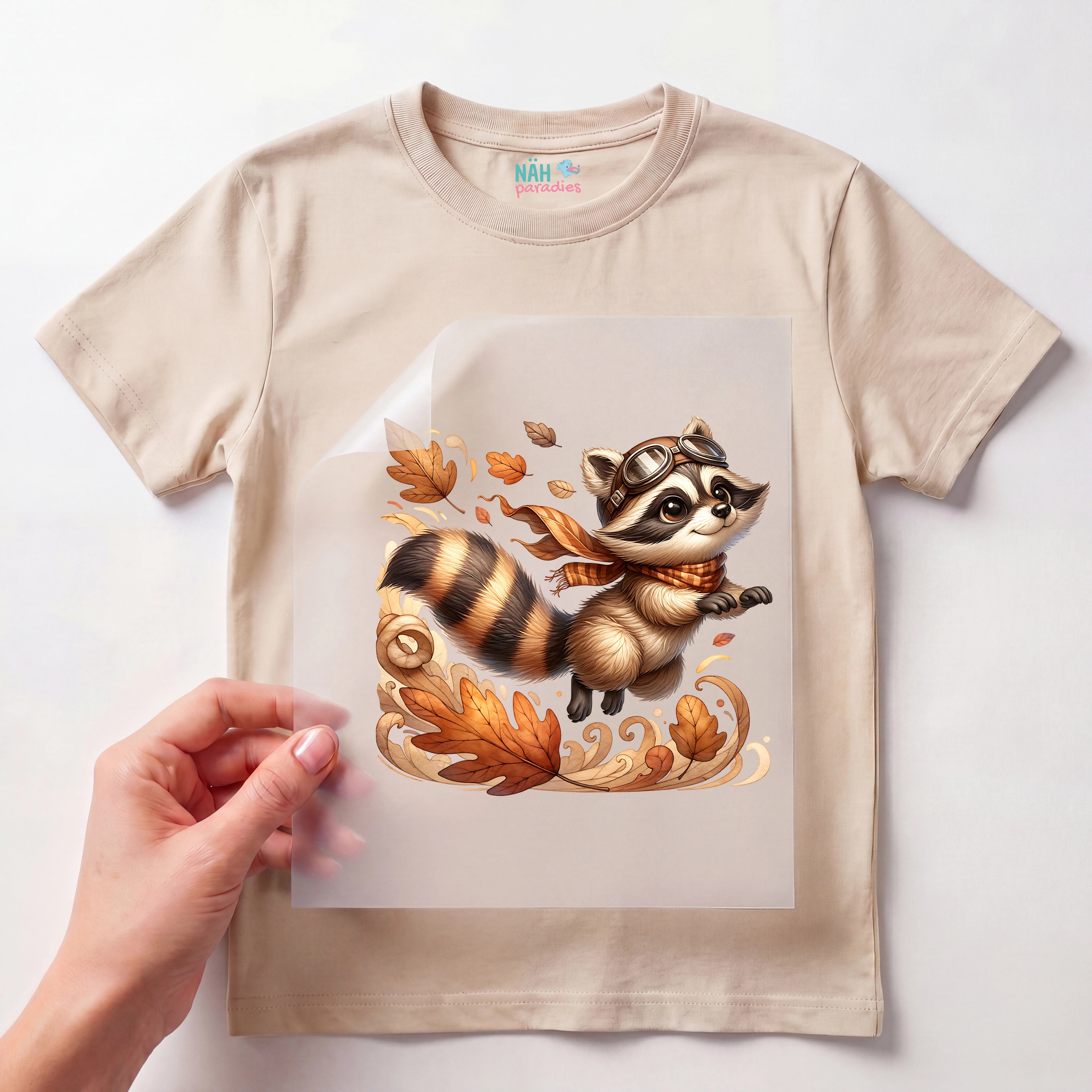 Bügelbild Waschbär als Pilot