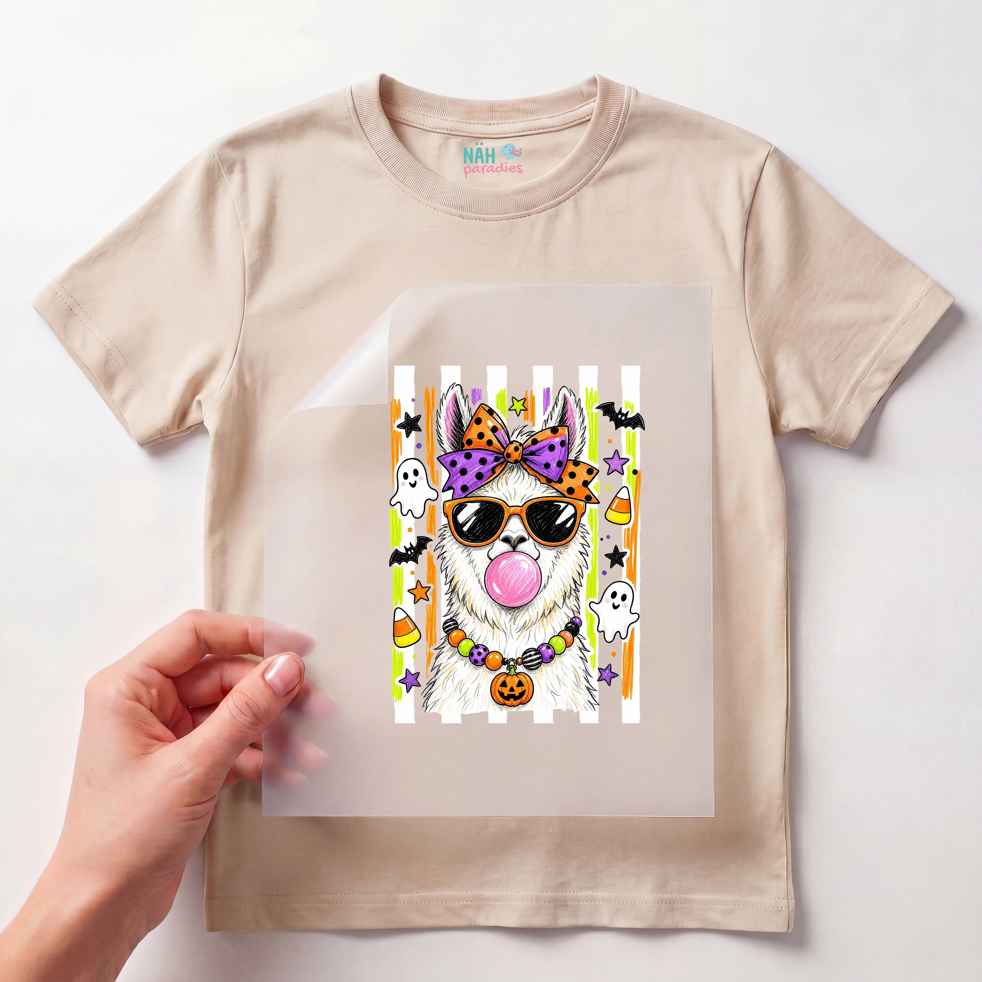 Bügelbild Lama mit Kaugummi