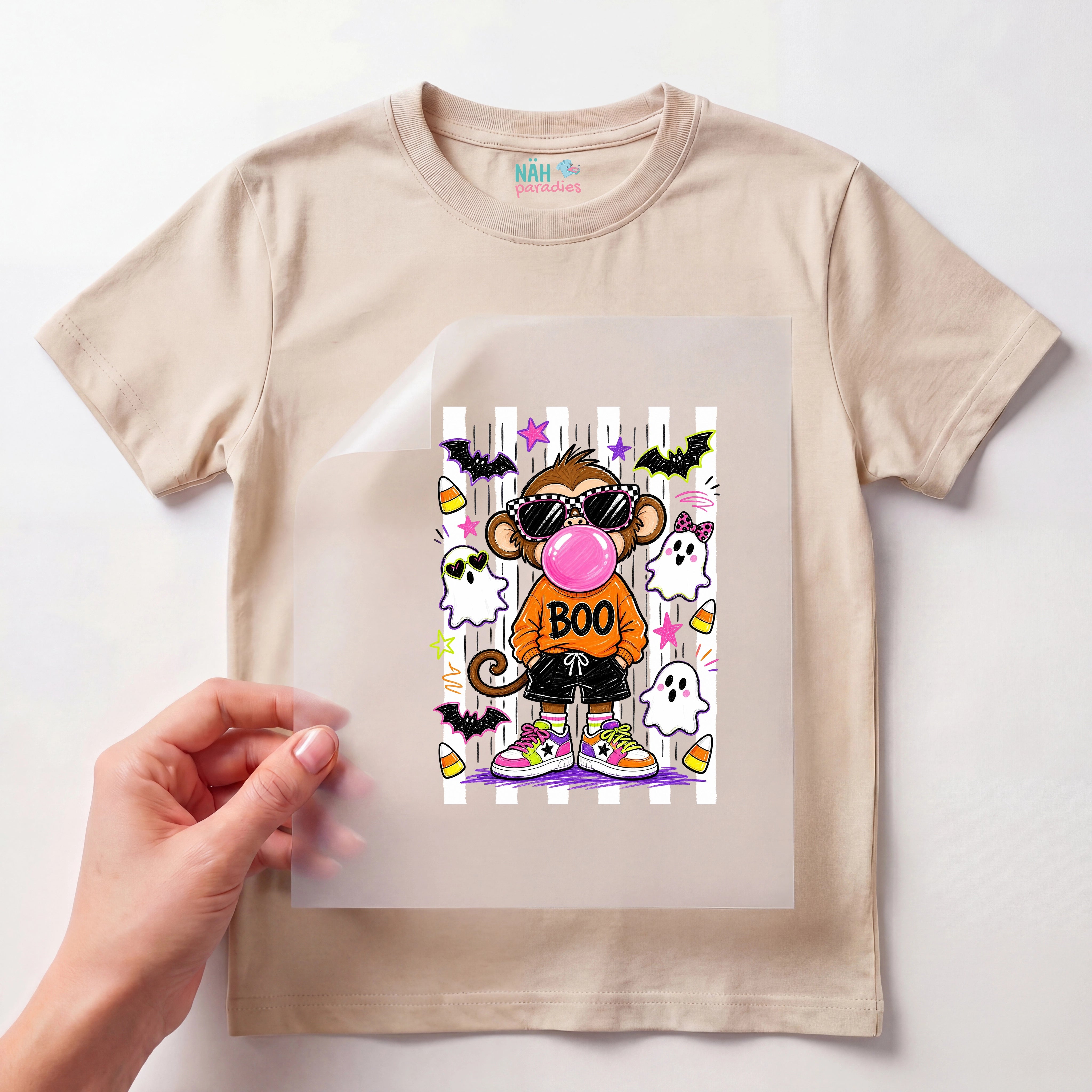 Bügelbild Affe mit Kaugummi