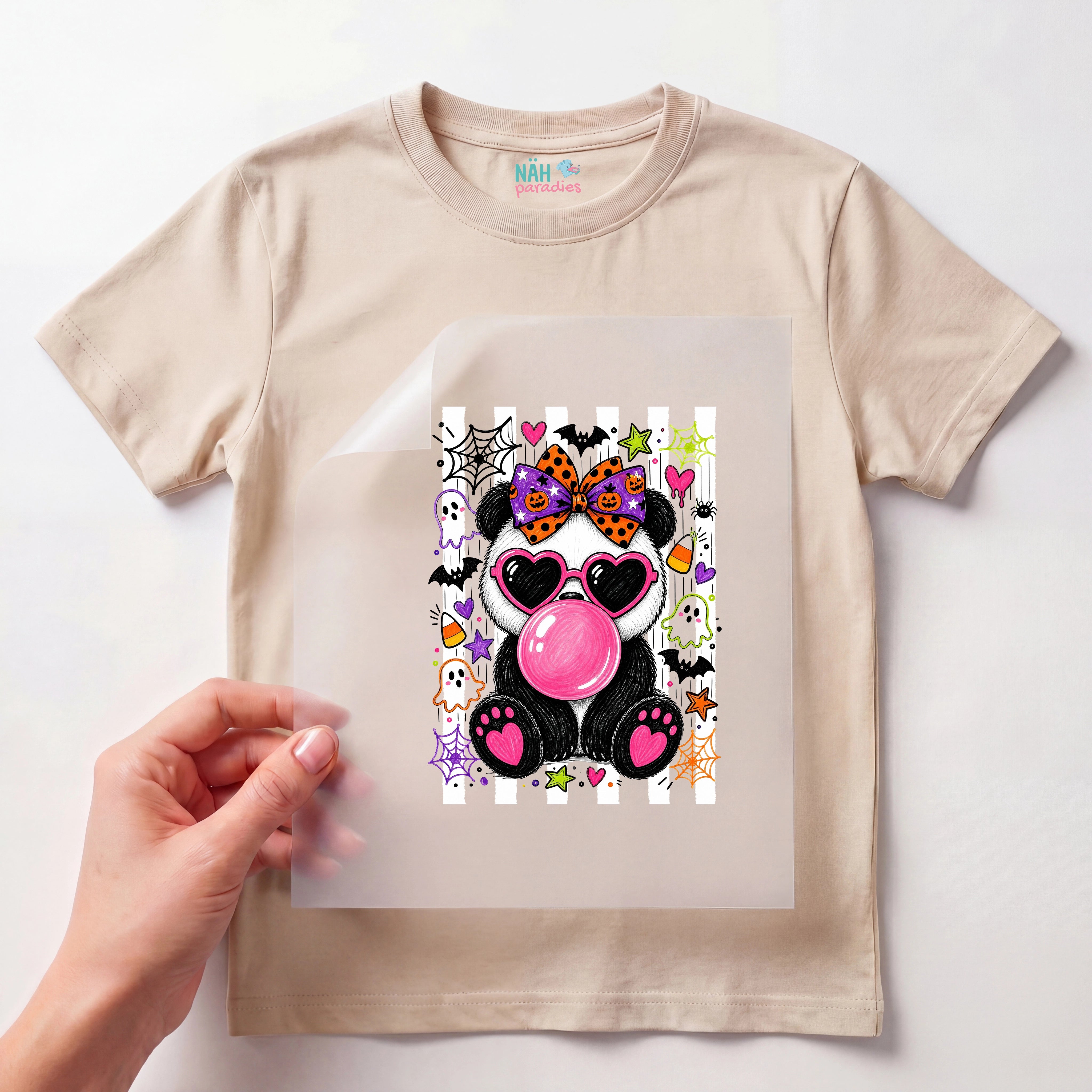Bügelbild Panda mit Kaugummi