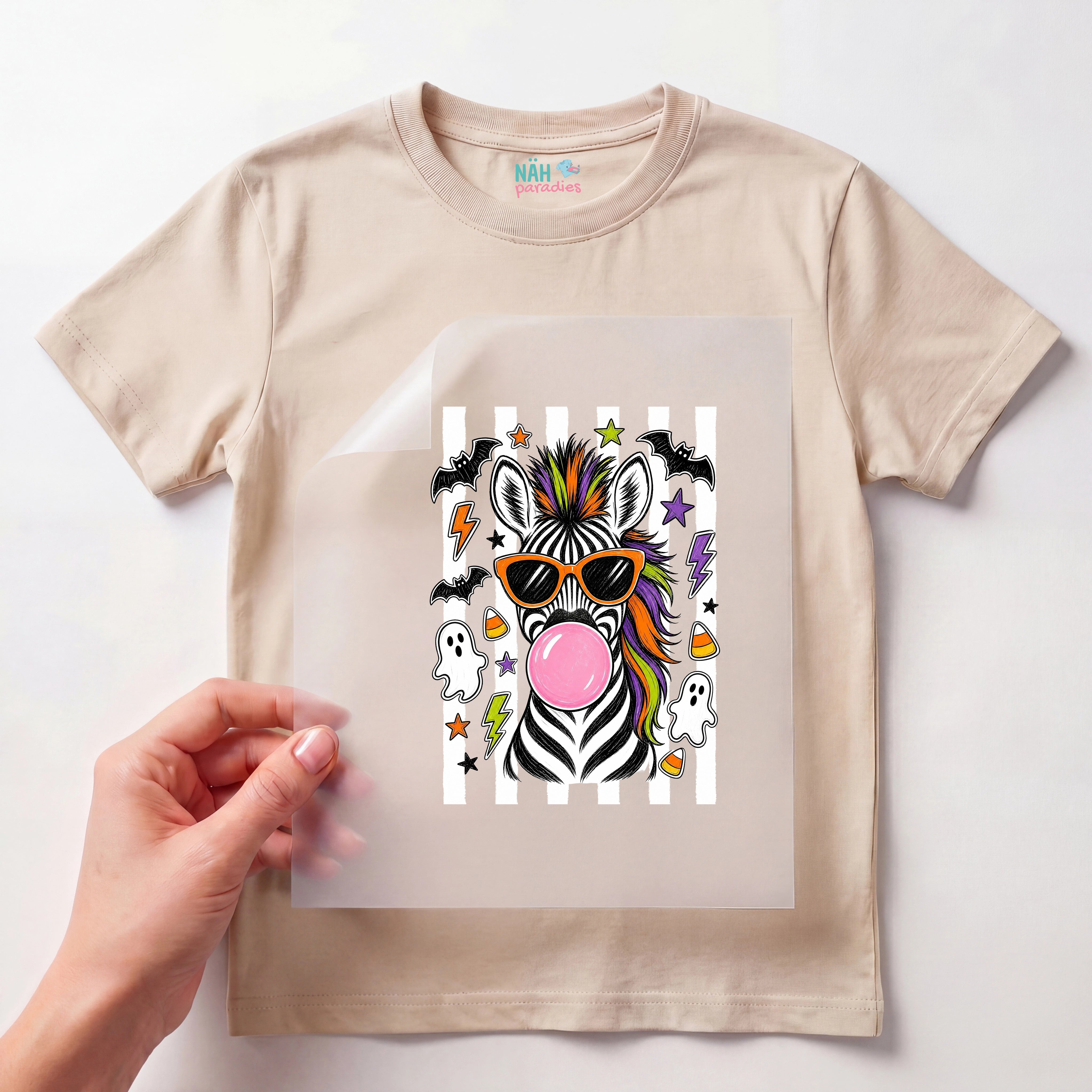 Bügelbild Zebra mit Kaugummi