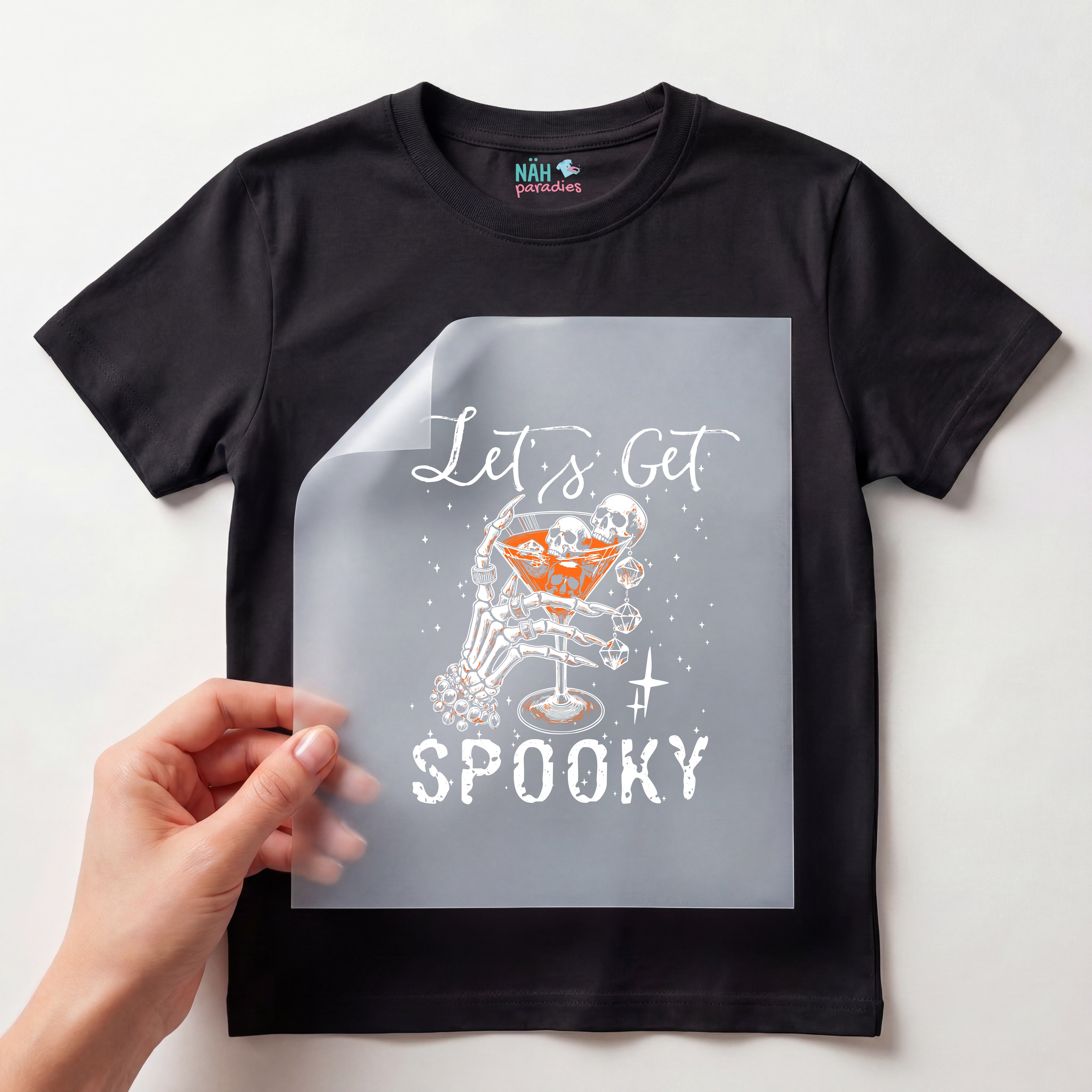 Bügelbild Let's Get Spooky Cocktail-Skelett