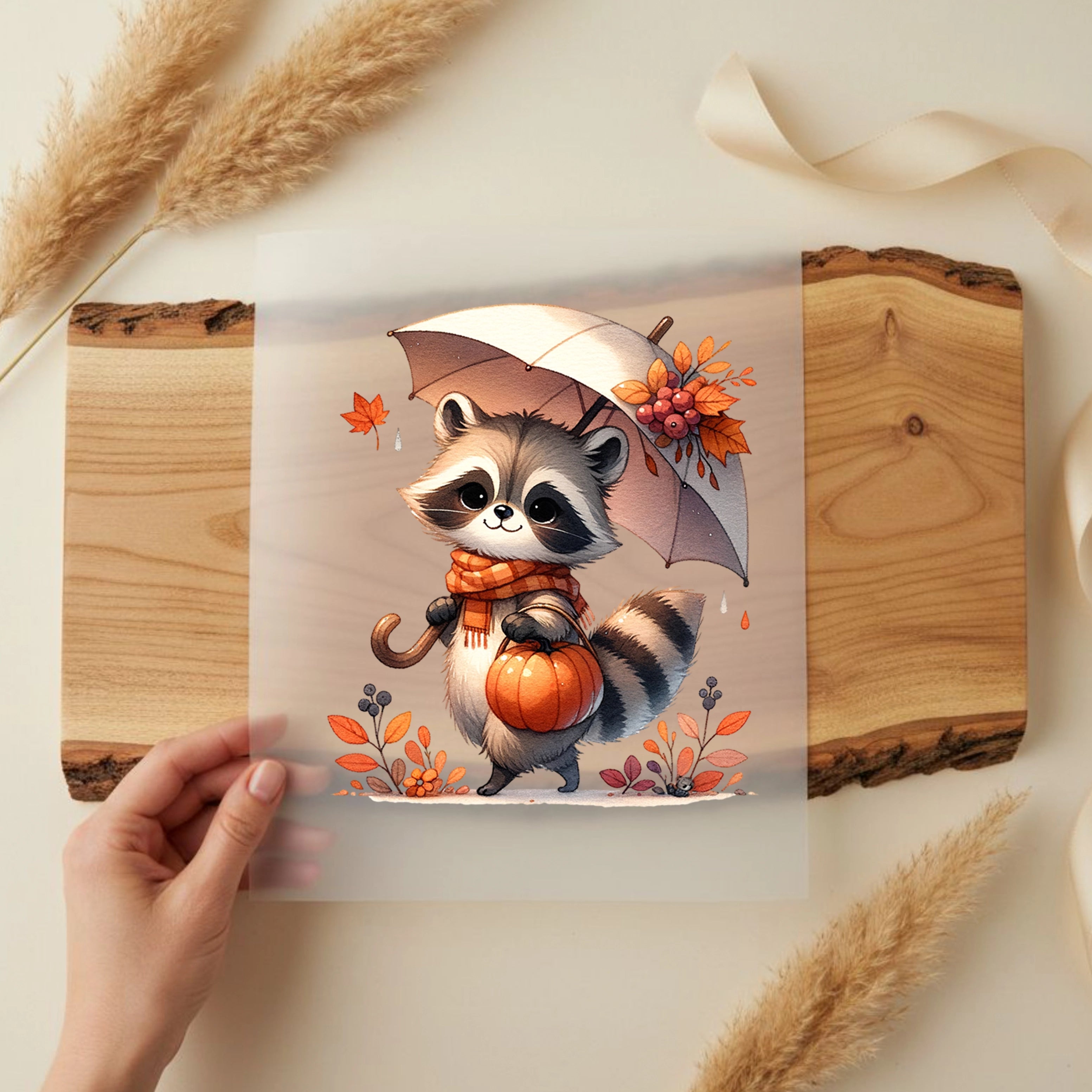 Bügelbild Herbstpfötchen Waschbär