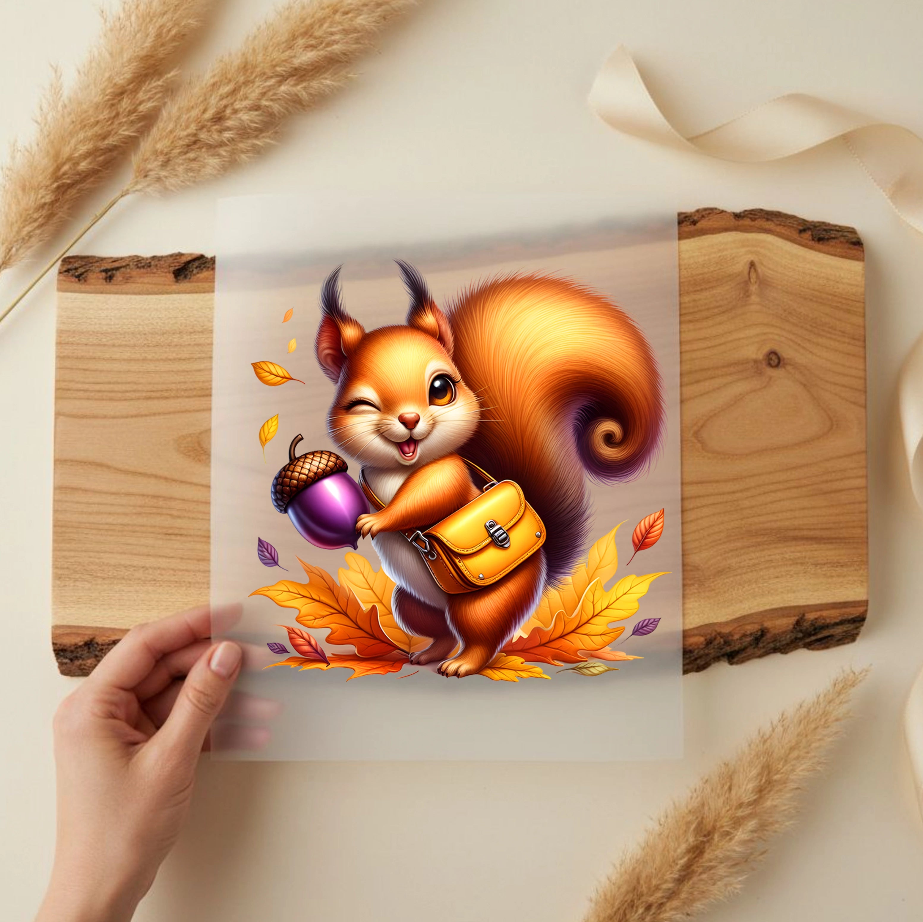 Bügelbild Eichhörnchen herbstliche Nusszeit