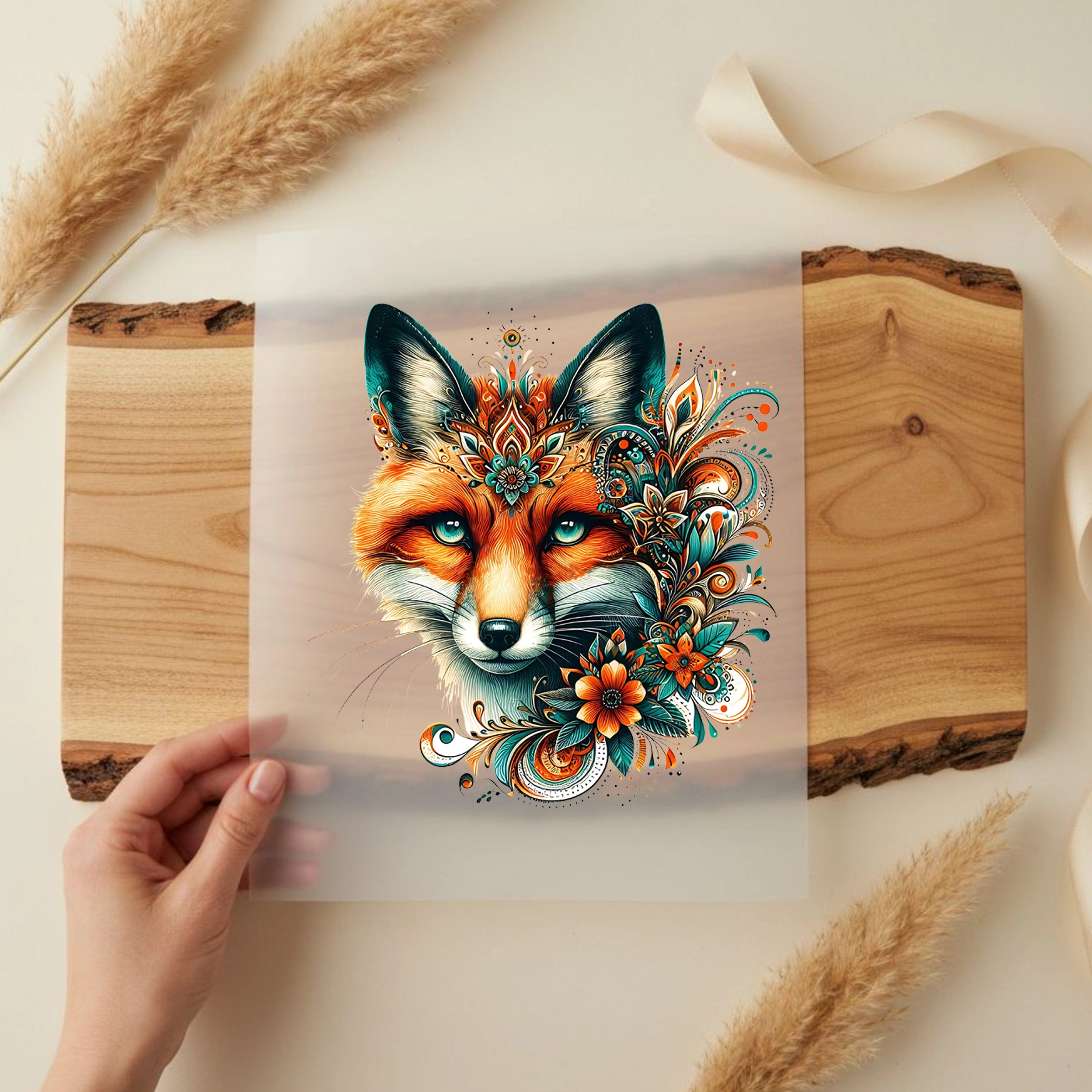 Bügelbild Fuchs Boho Blumenzauber