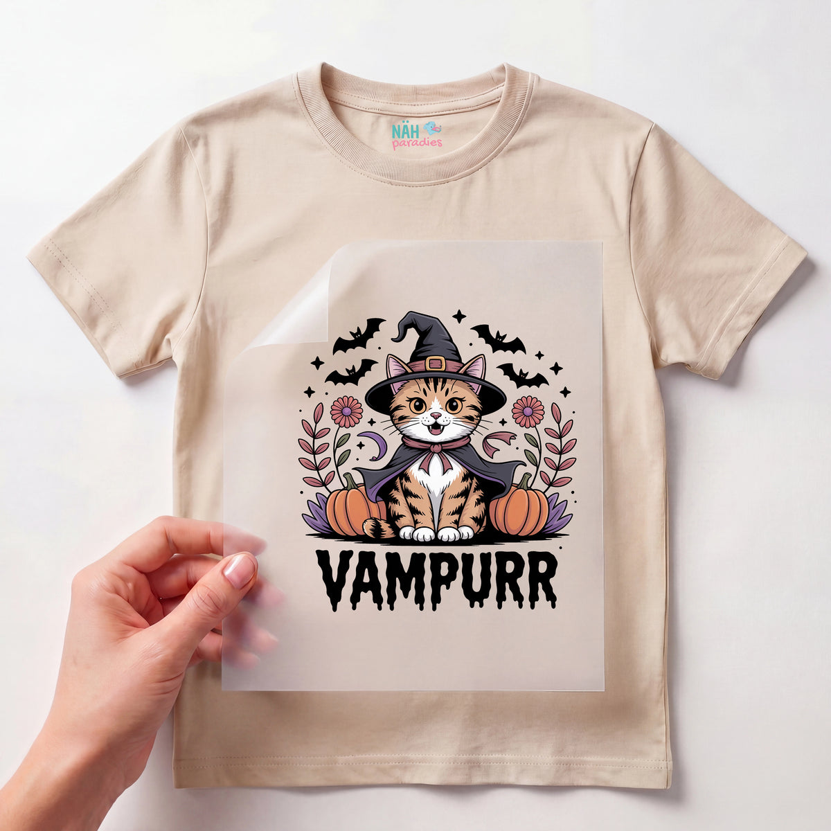 Bügelbild Katze Vampurr Halloween