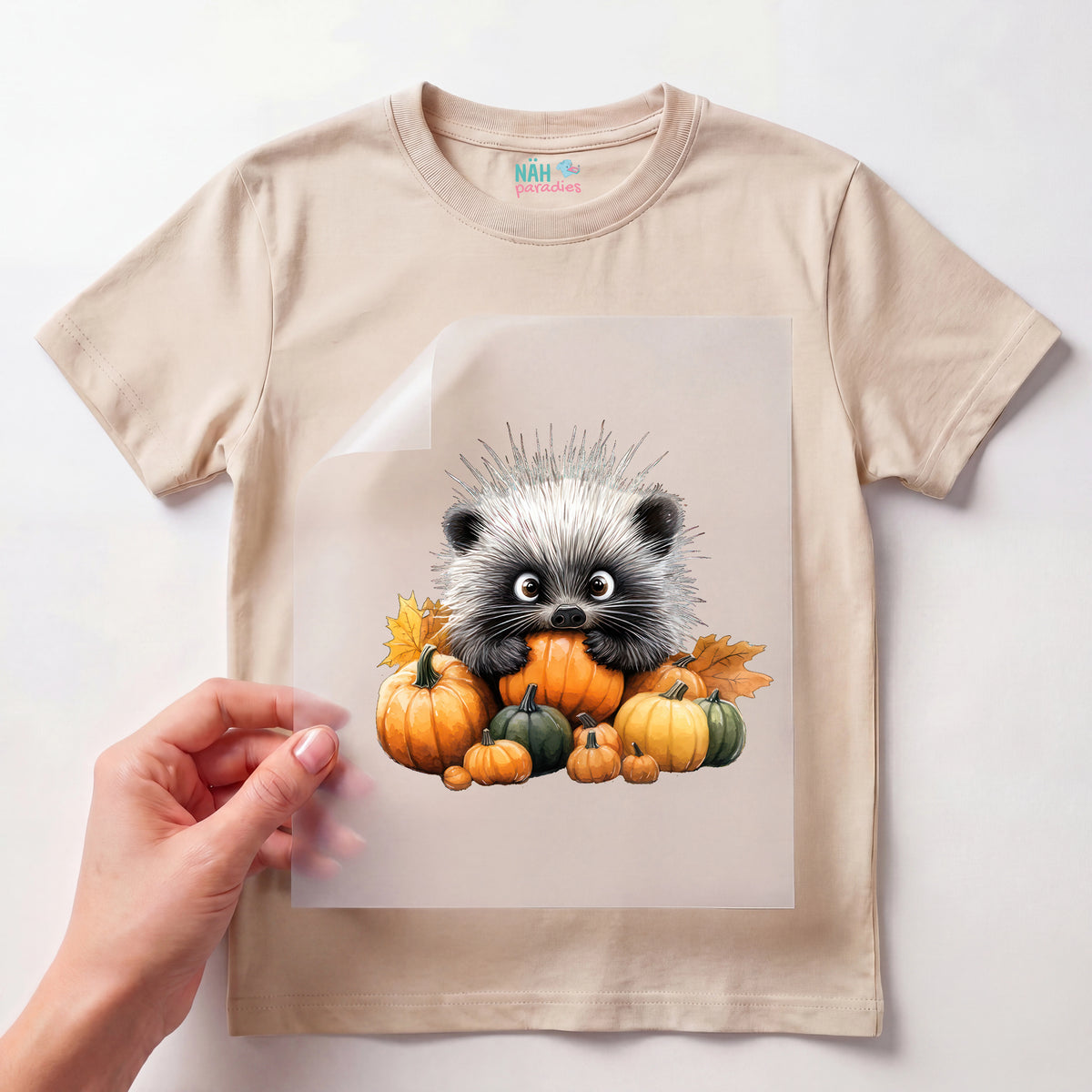 Bügelbild Stacheltier im Kürbisnest
