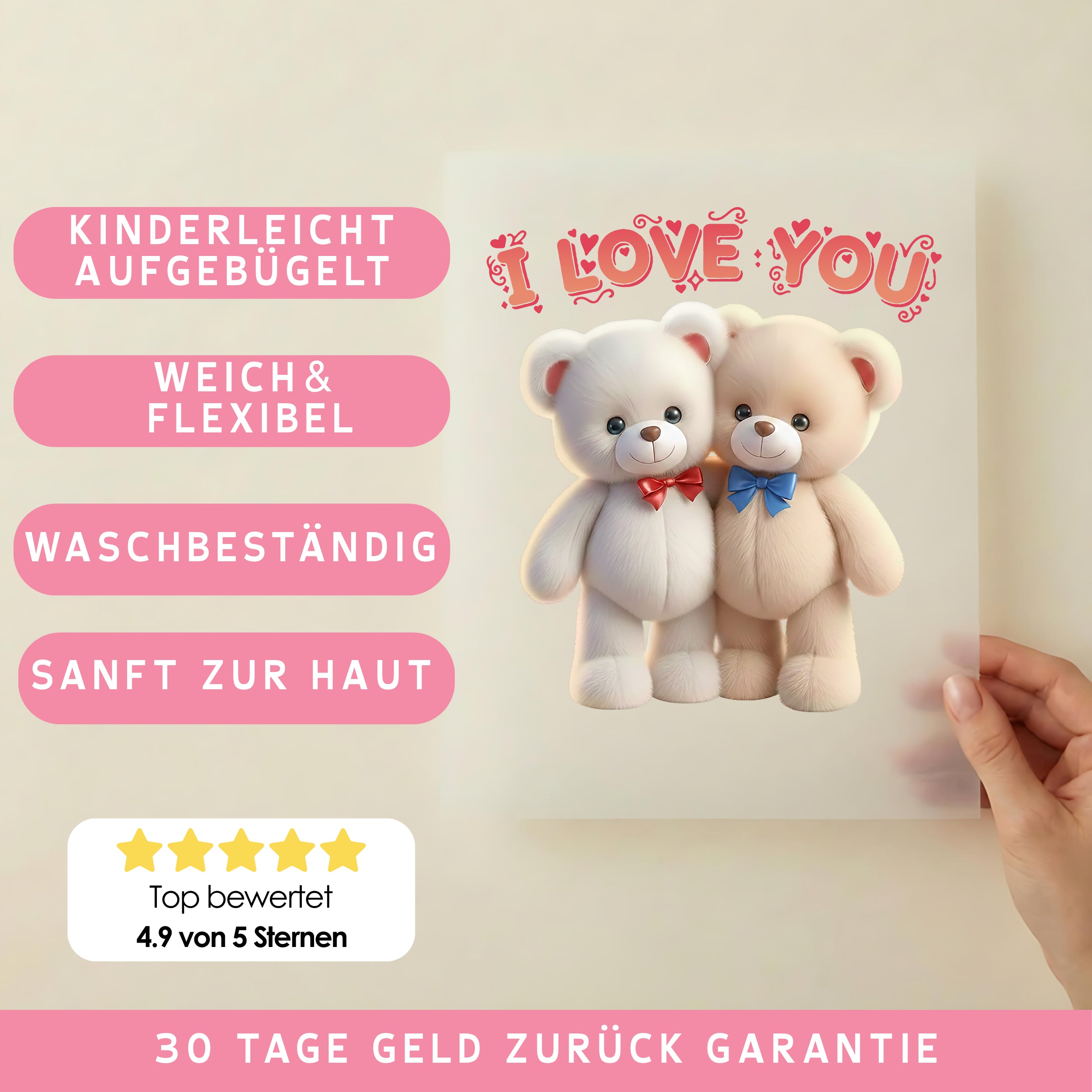 Bügelbild I LOVE YOU Teddys