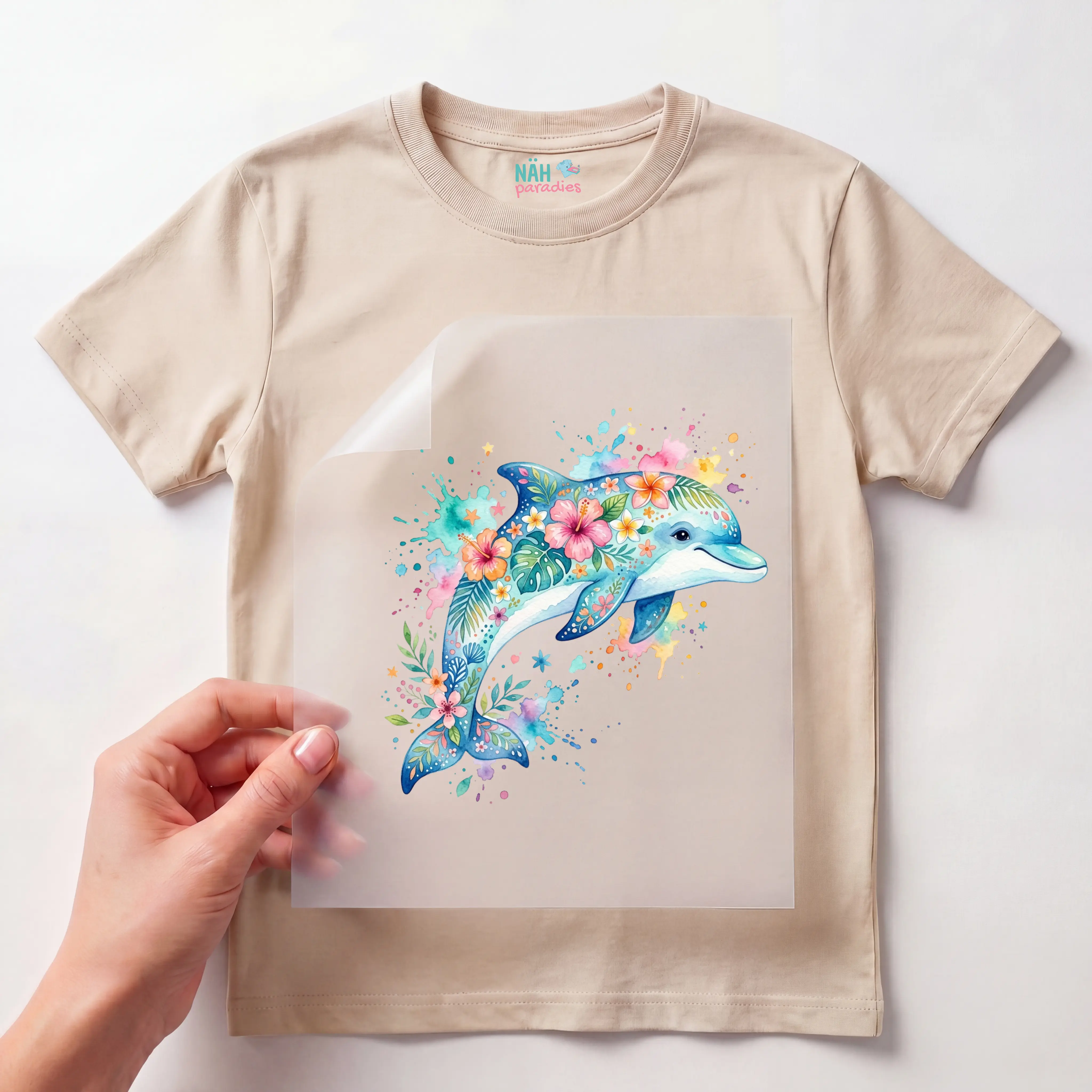 Bügelbild Delfin mit Blumen
