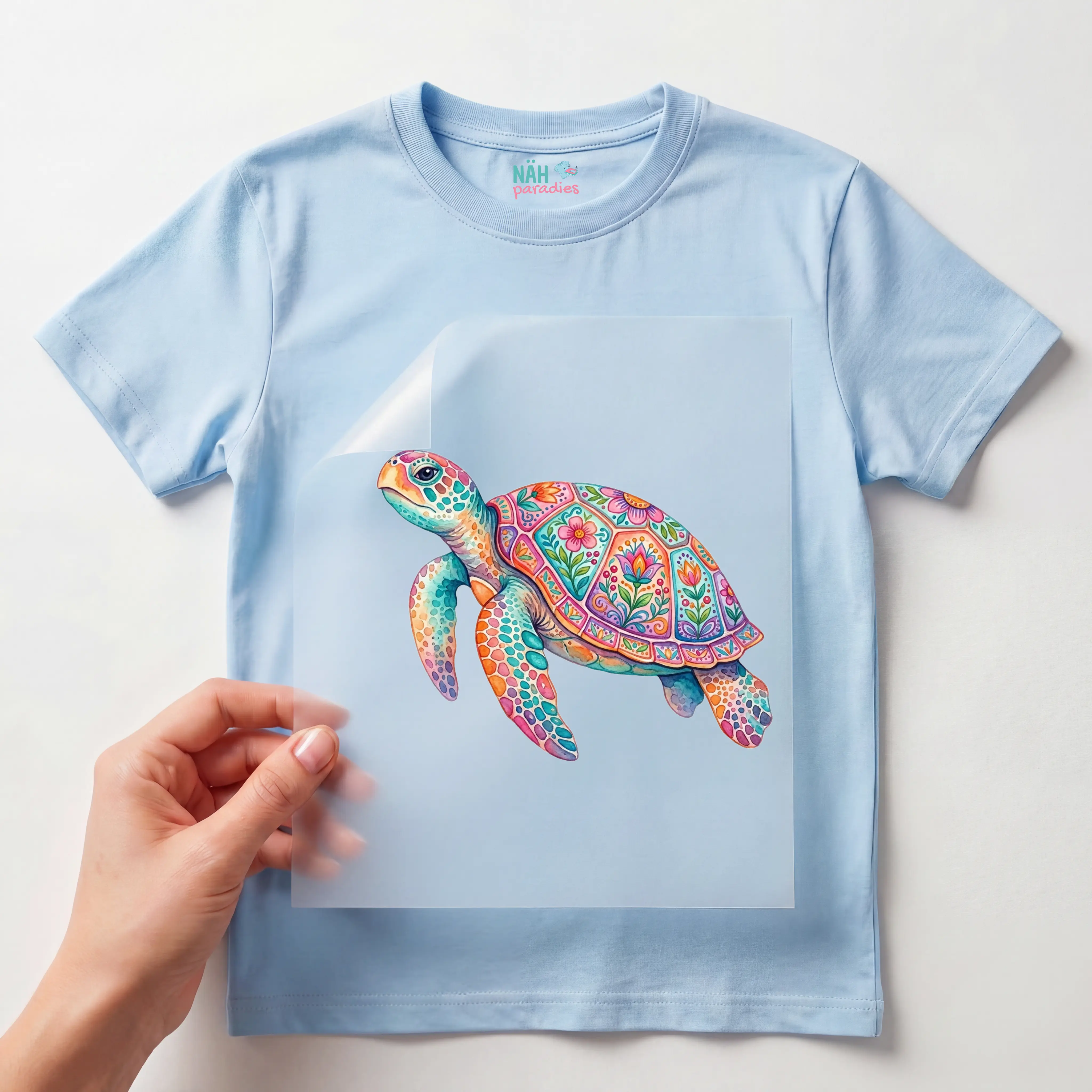 Bügelbild Schildkröte mit Blumen