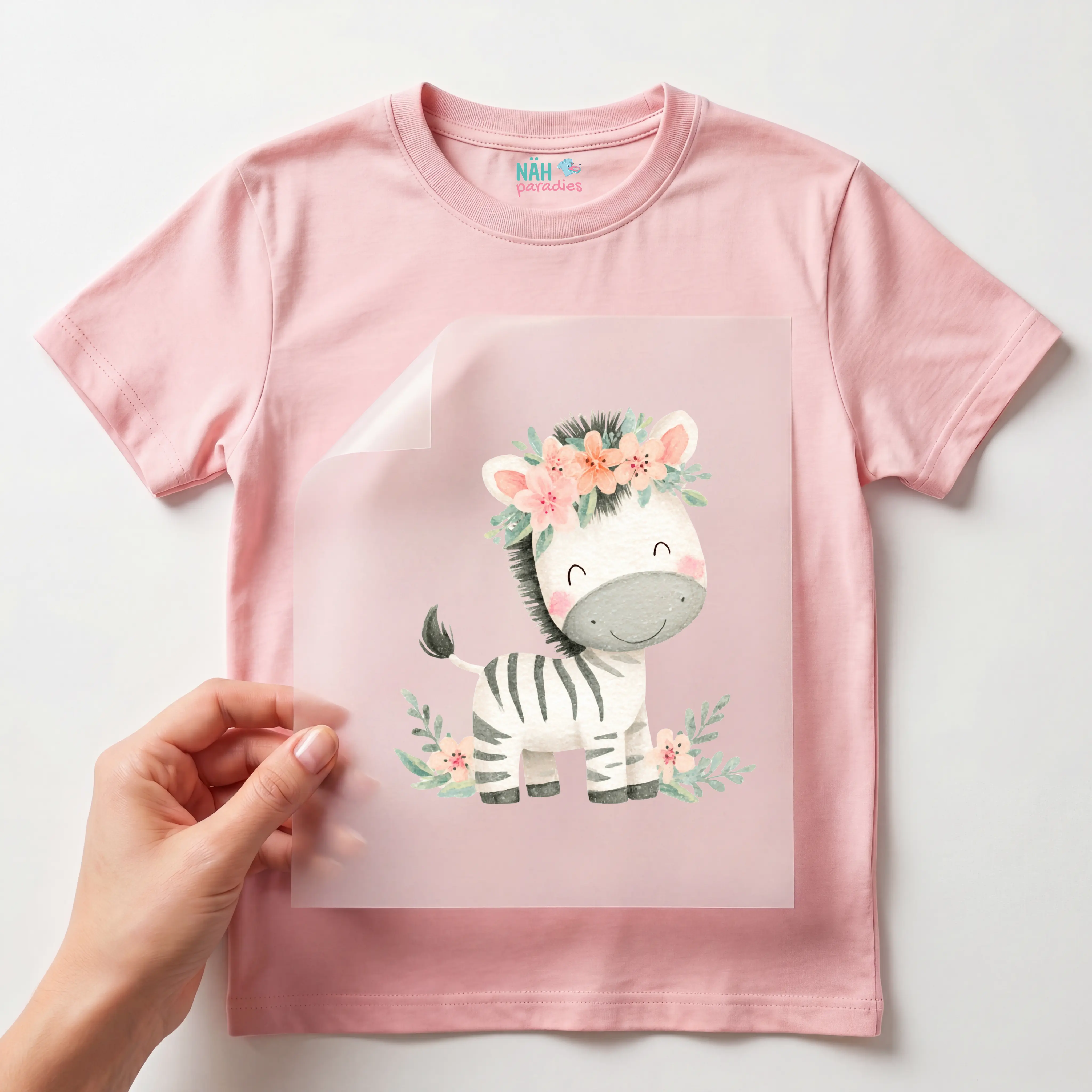 Bügelbild Zebra stehend mit Blumenkranz