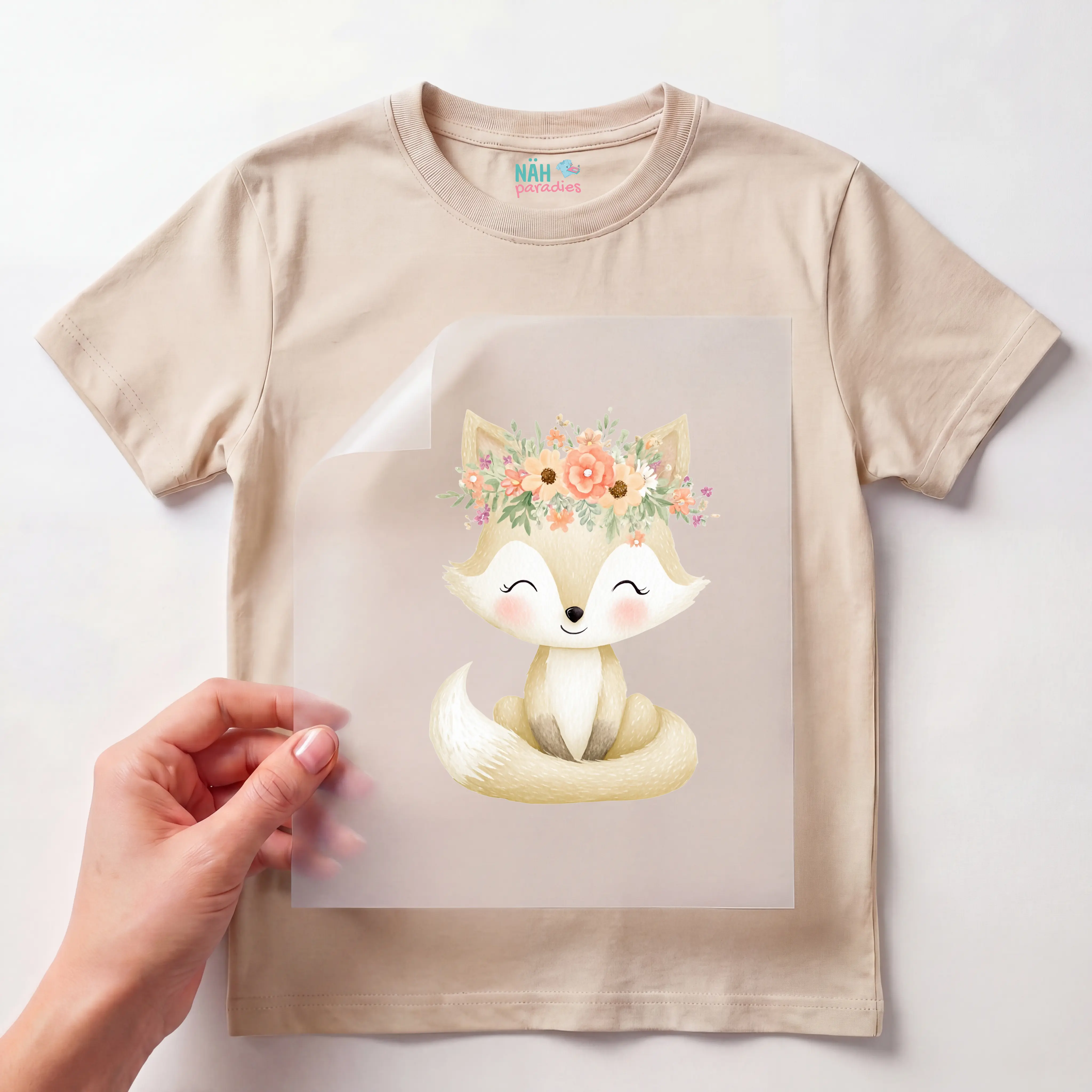Bügelbild Fuchs mit Blumenkranz