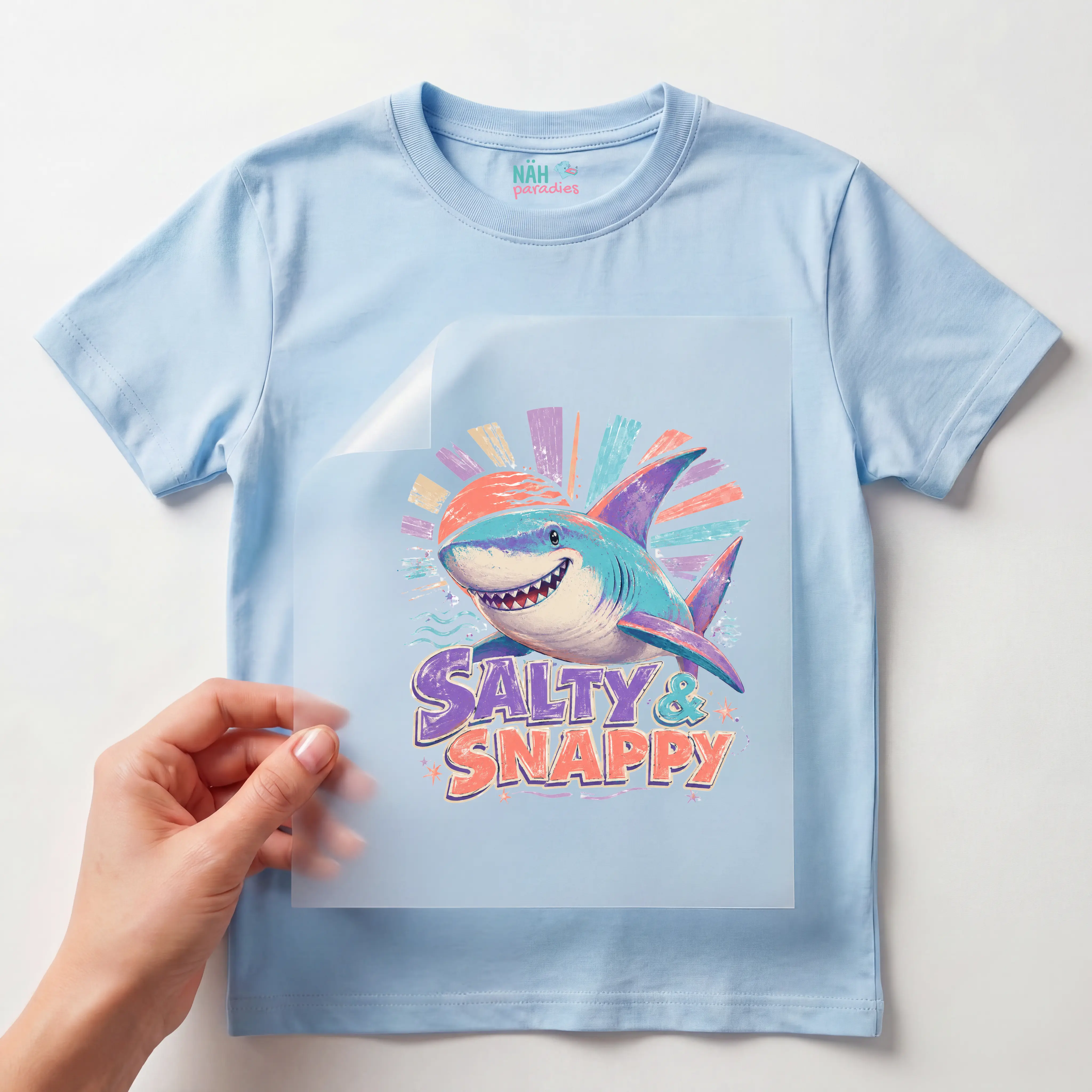 Bügelbild Hai Spruch "Salty & Snappy"