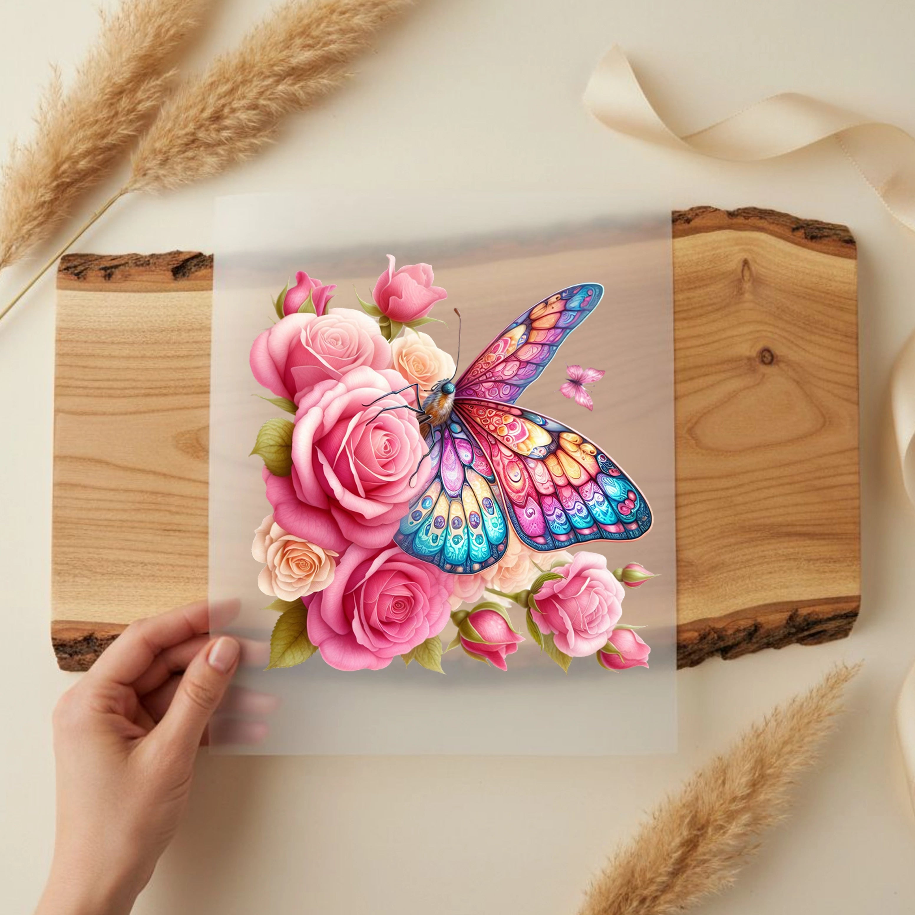 Bügelbild Rosentanz Schmetterling