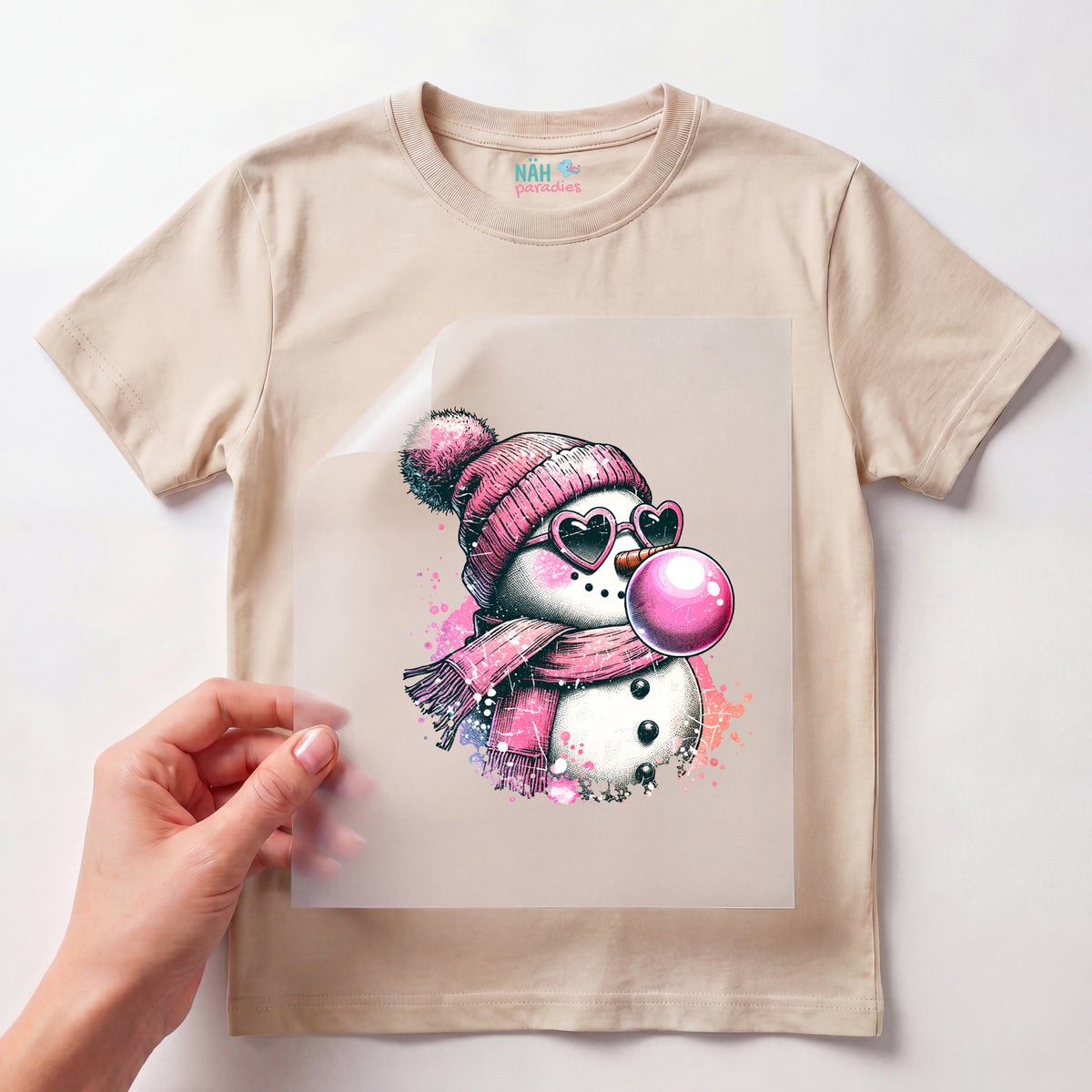 Bügelbild Cooler Kaugummi Schneemann