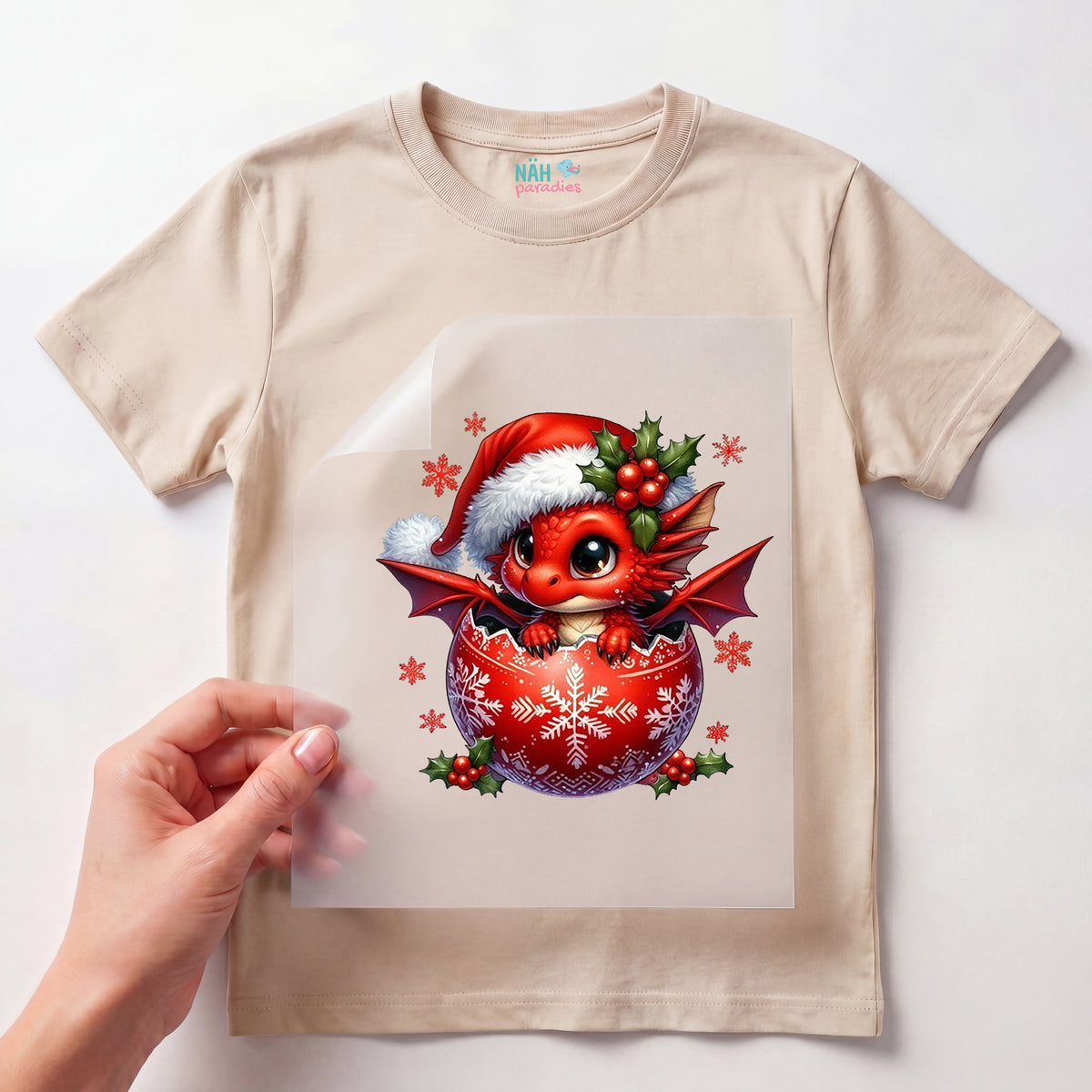 Bügelbild Drache Rotes Weihnachtsglück