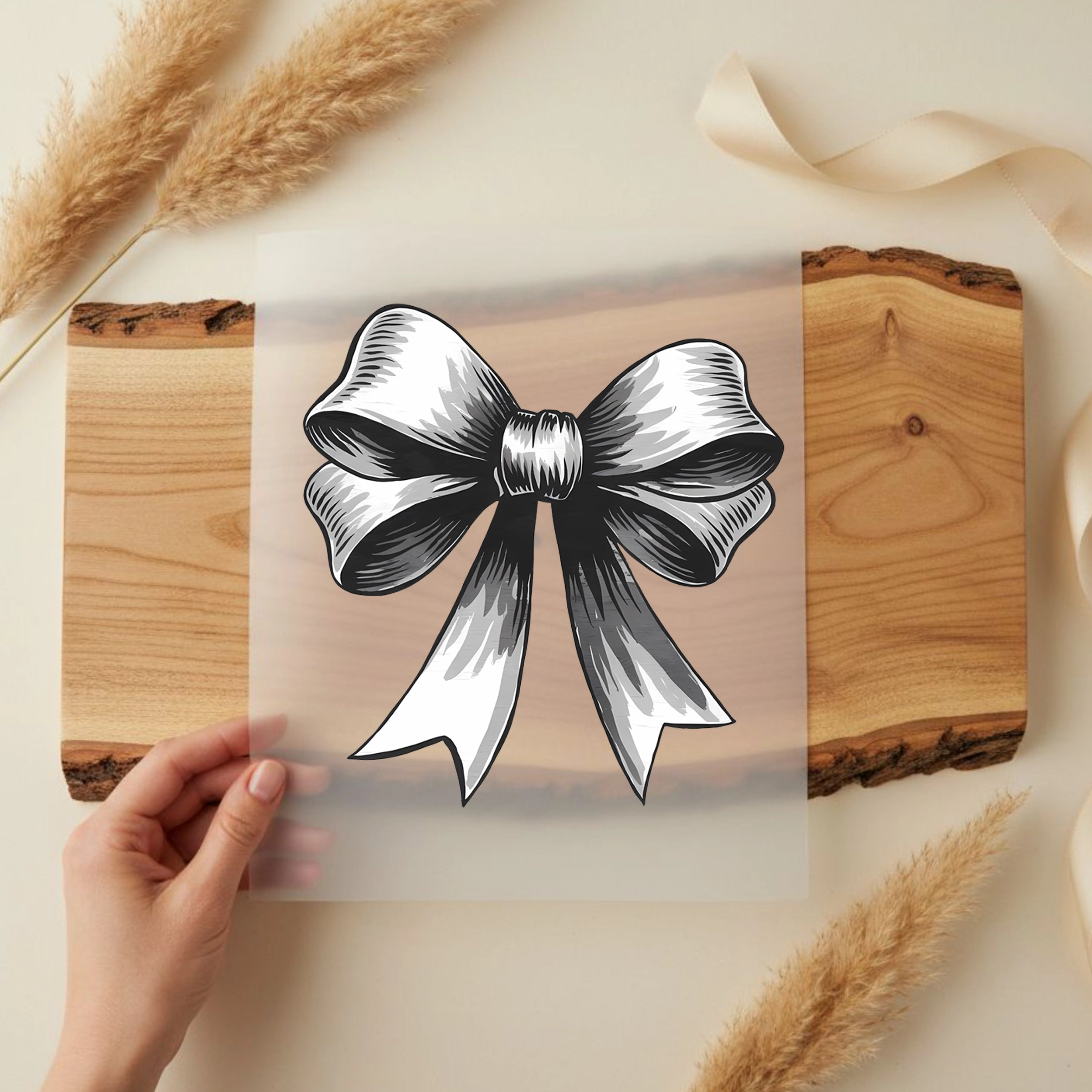 Bügelbild Schwarz Weiß Schleife