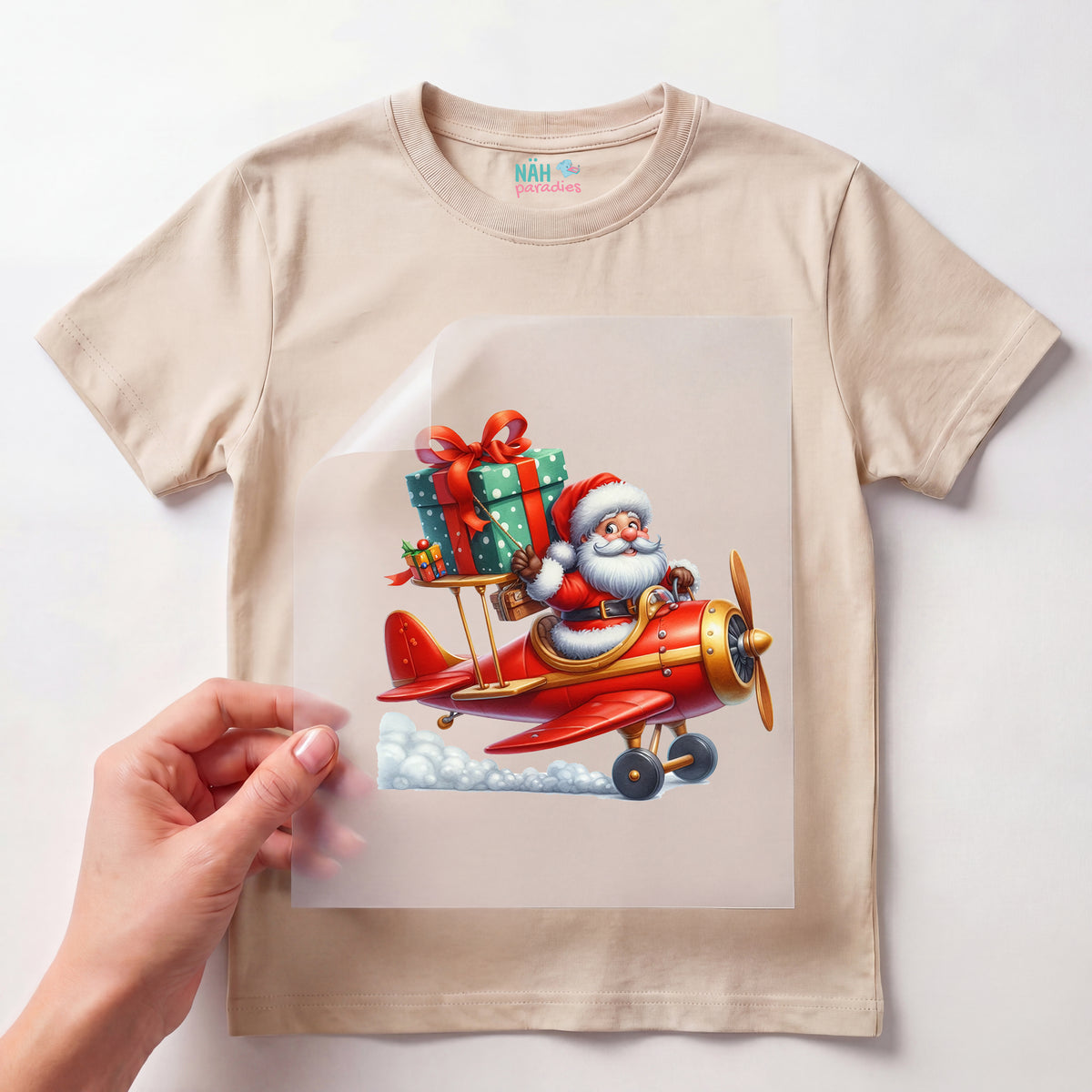 Bügelbild Santa Flugzeug Geschenkeexpress