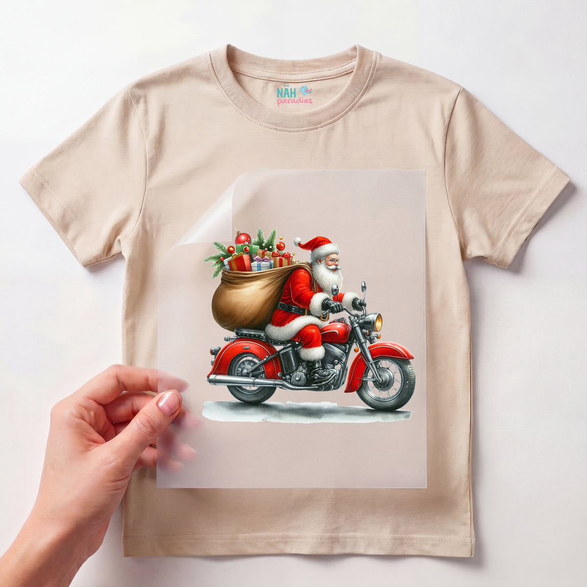 Bügelbild Weihnachtsmann Motorrad Fahrt