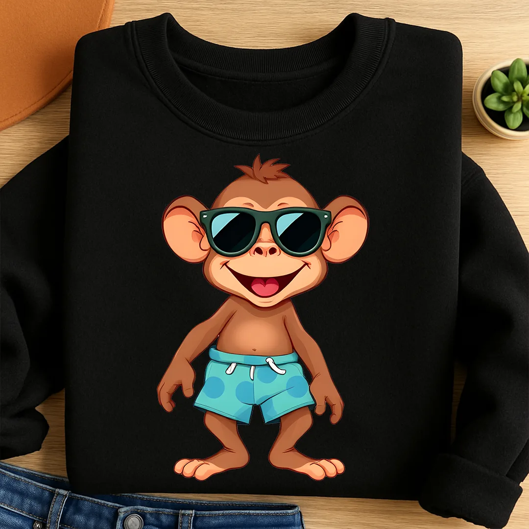 Bügelbild Affe Kiki im Urlaub