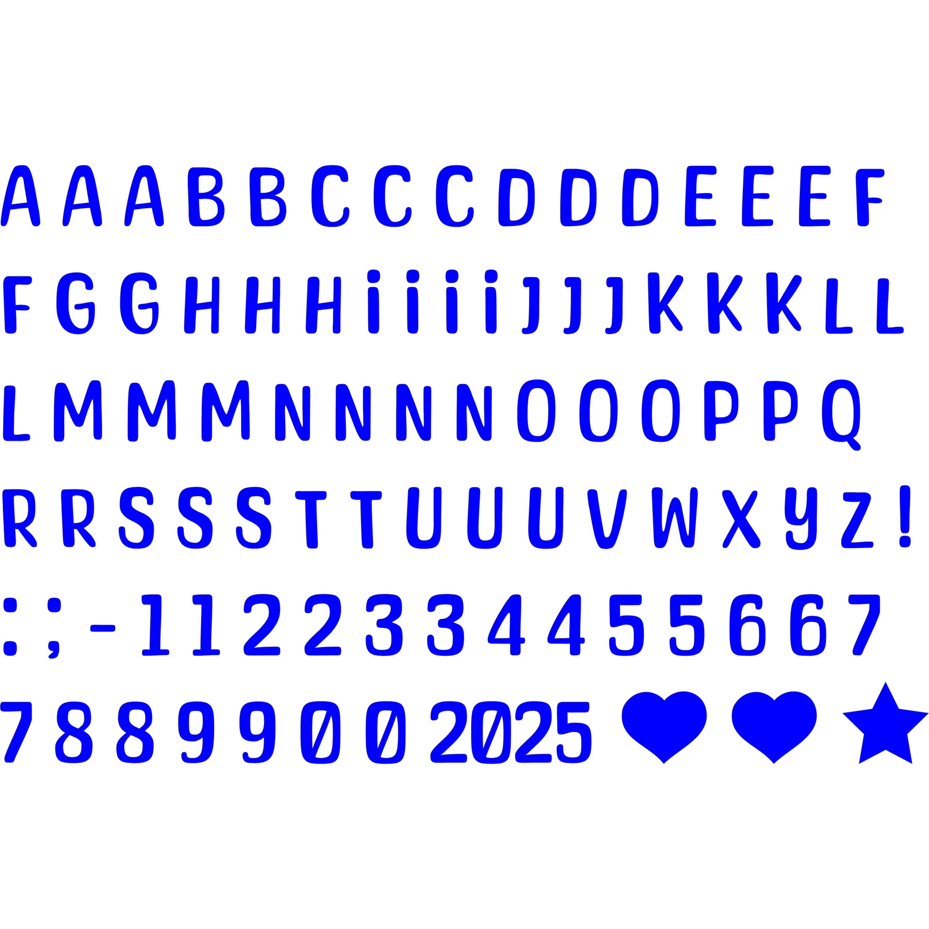 Bügelbild Alphabet Set in verschiedenen Farben Buchstaben & Zahlen
