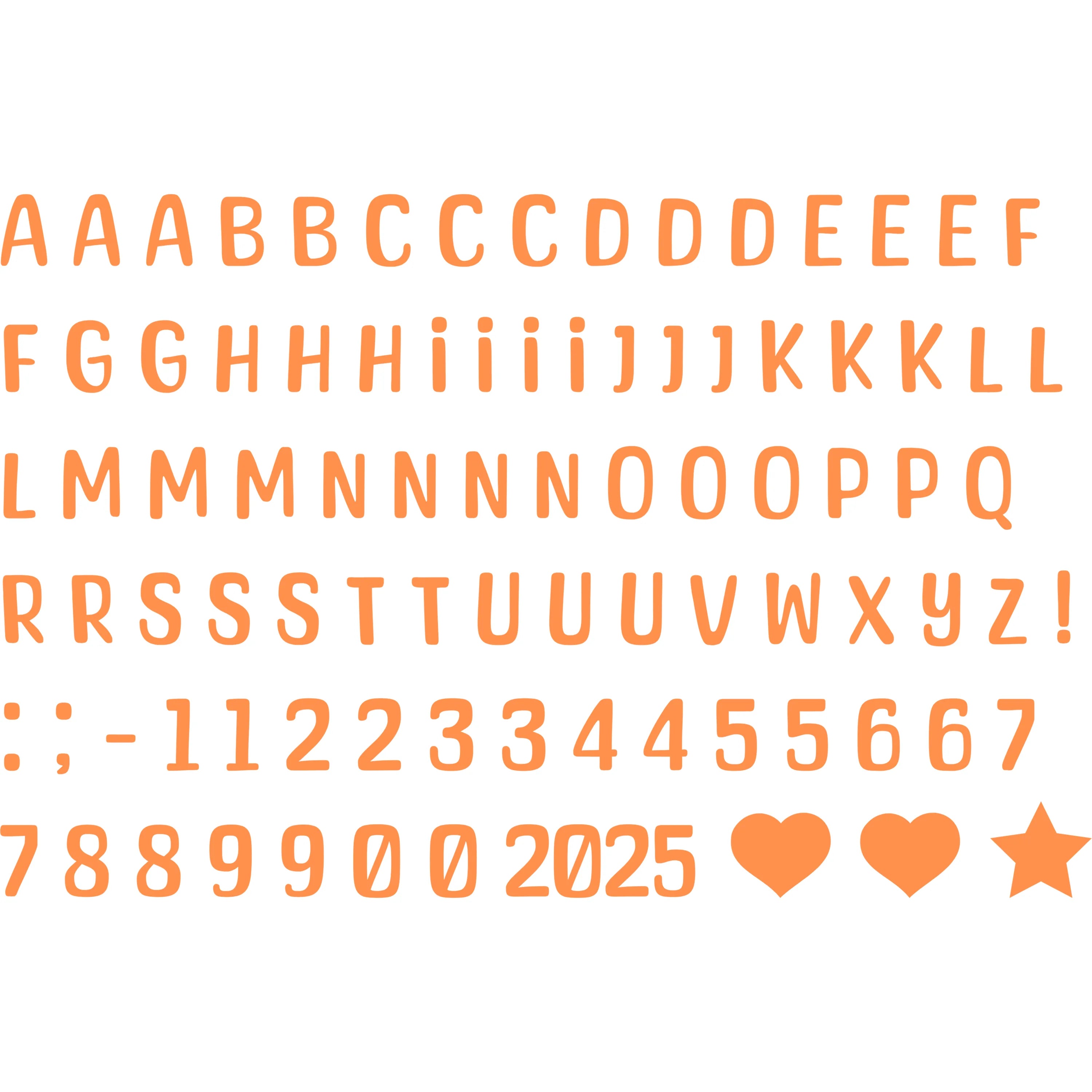 Bügelbild Alphabet Set in verschiedenen Farben Buchstaben & Zahlen