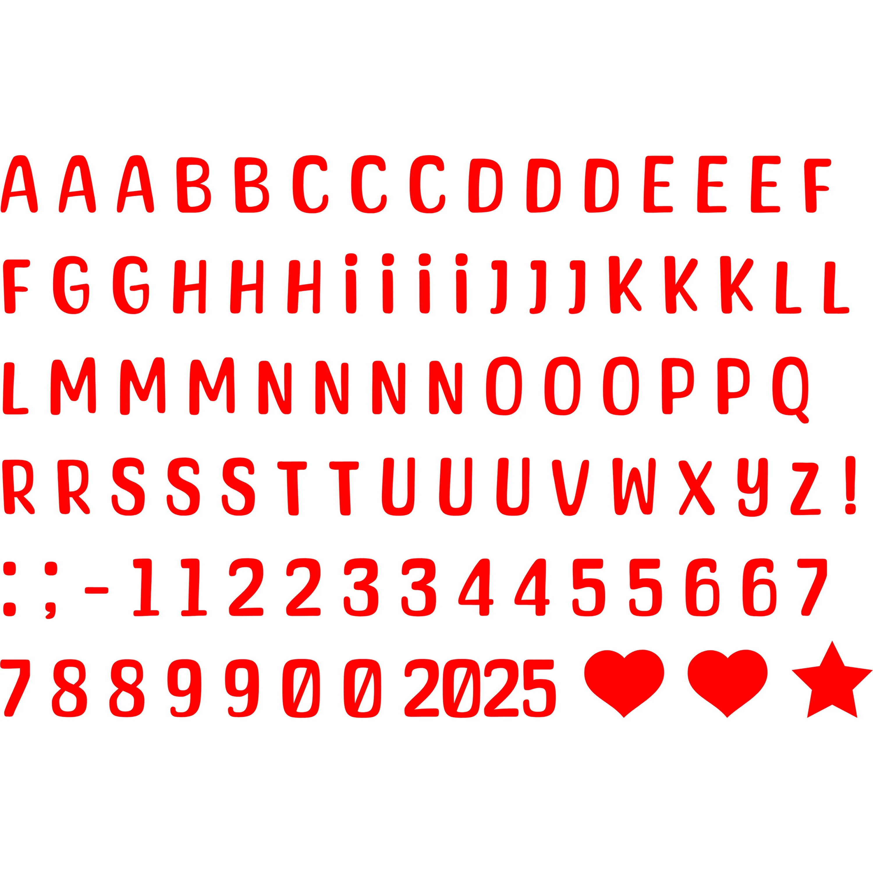 Bügelbild Alphabet Set in verschiedenen Farben Buchstaben & Zahlen