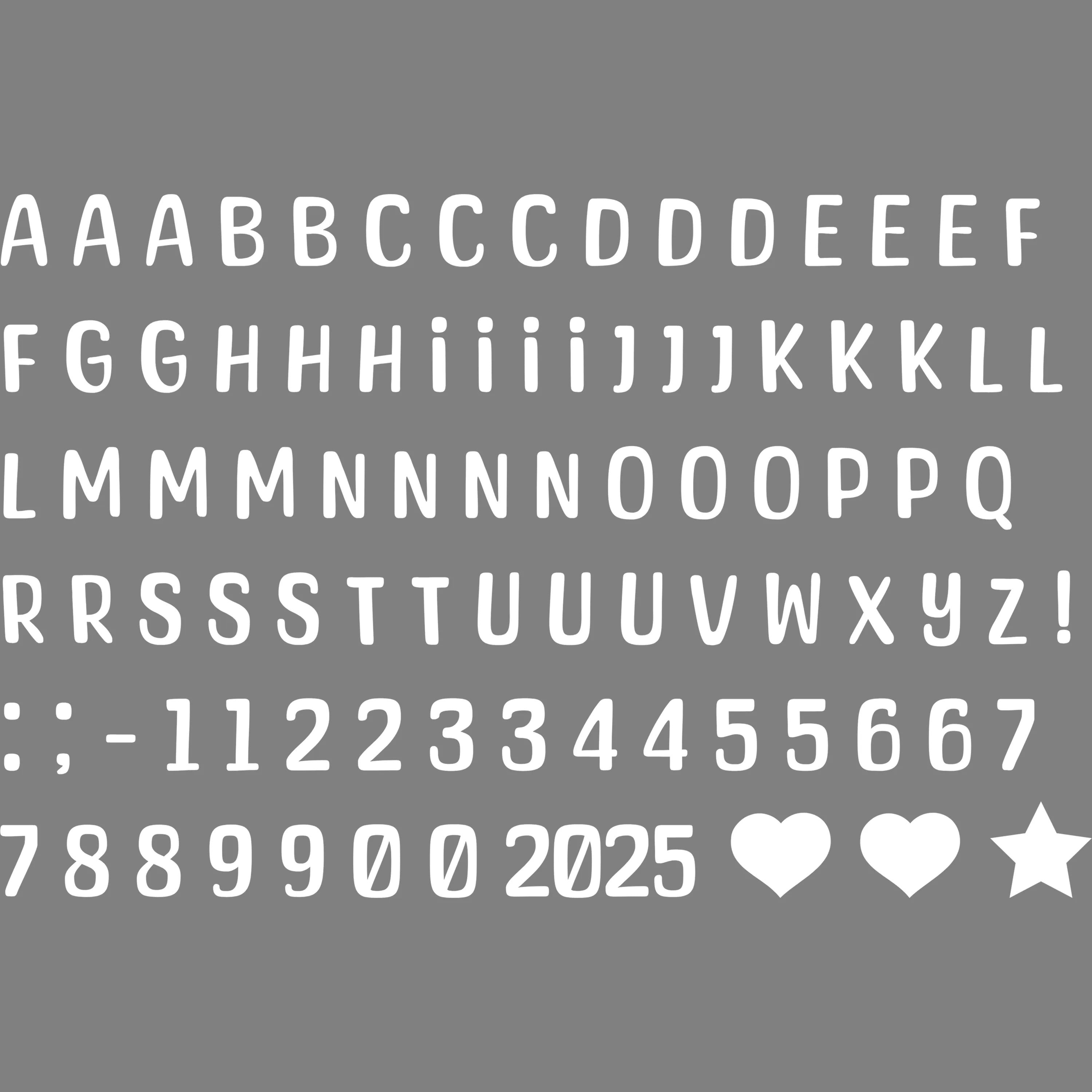 Bügelbild Alphabet Set in verschiedenen Farben Buchstaben & Zahlen