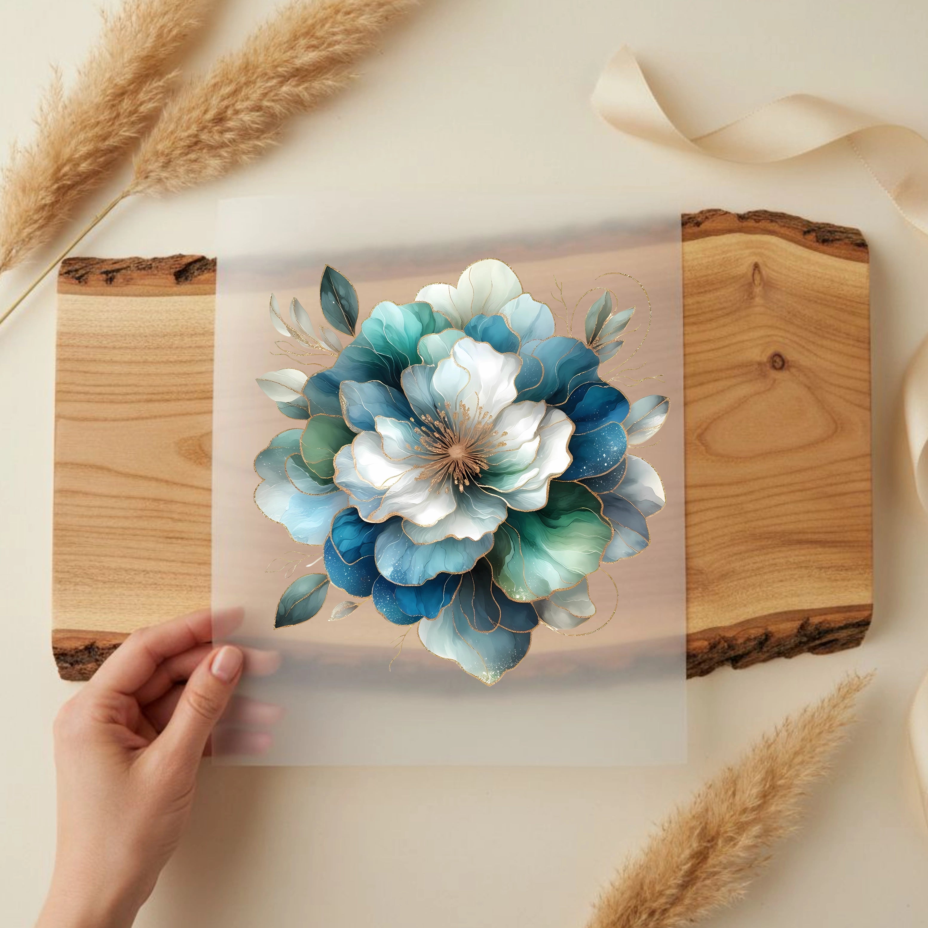 Bügelbild Aquarell Blume Blau