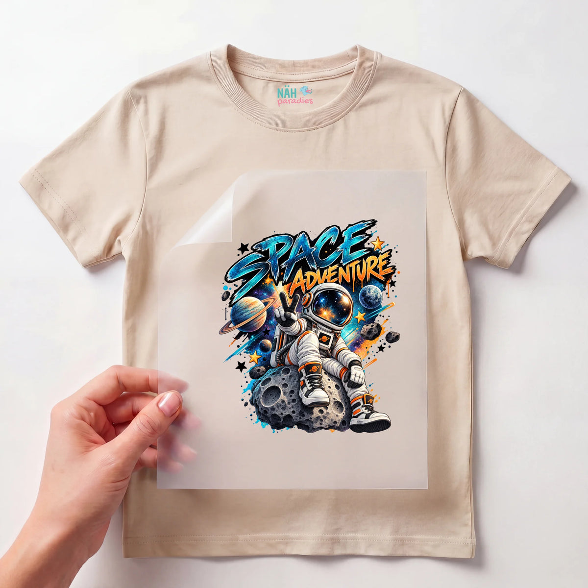 Bügelbild Astronaut Space Adventure Graffiti Blau