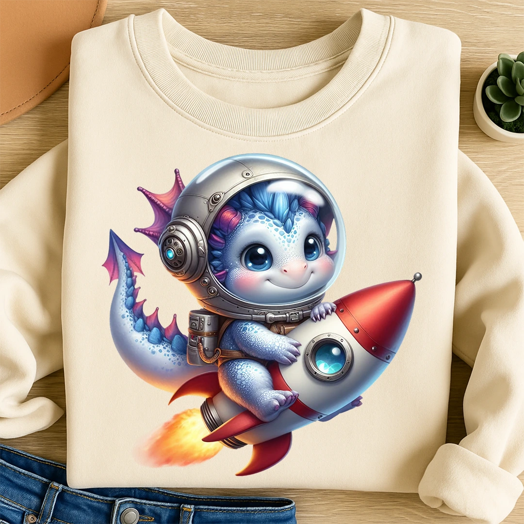 Bügelbild Astronauten Drache auf Mission