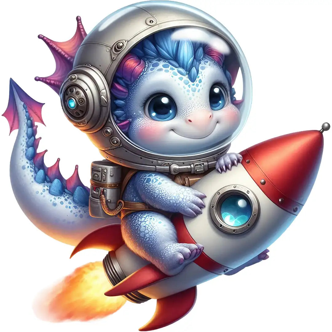 Bügelbild Astronauten Drache auf Mission - S
